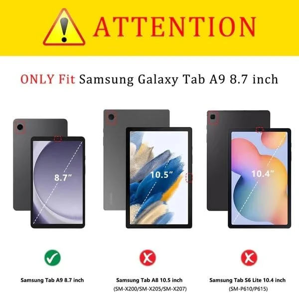 کاور محافظ تبلت سامسونگ گلکسی تب A9 مدل 2023، فوق باریک، سه تایی تاشو، شیشه حرارت دیده، قابلیت بیدار/خواب، مشکی
