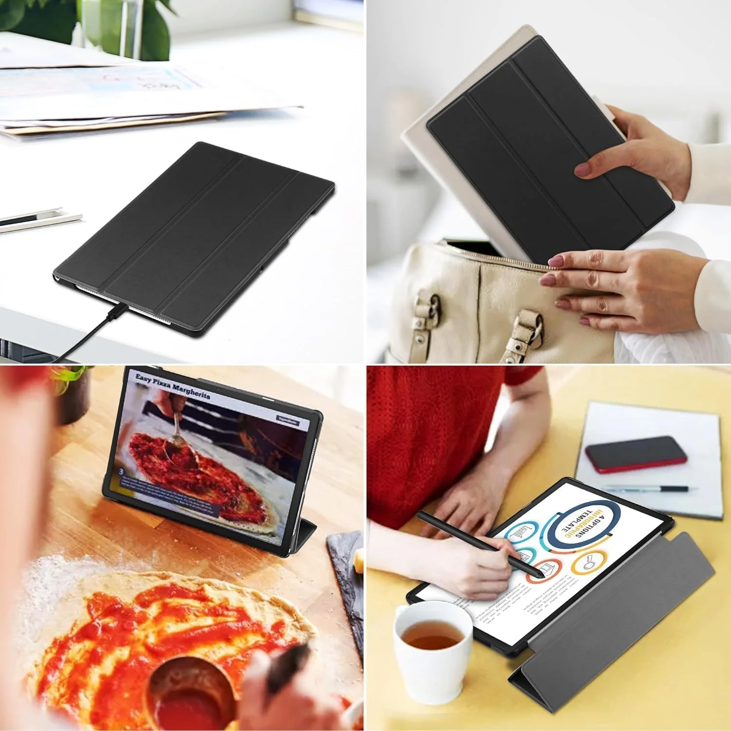 کاور محافظ تبلت سامسونگ گلکسی تب A9 مدل 2023، فوق باریک، سه تایی تاشو، شیشه حرارت دیده، قابلیت بیدار/خواب، مشکی