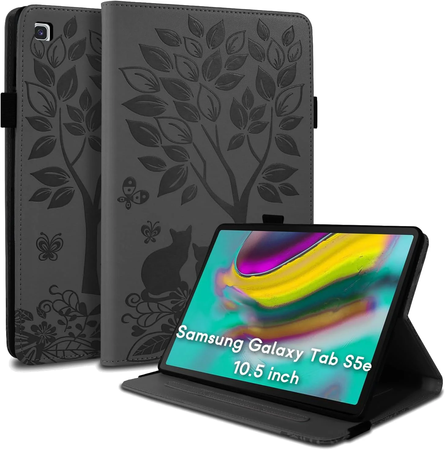 کیف محافظ چرمی LSPCASA با قابلیت استند برای تبلت سامسونگ گلکسی تب S5e 10.5 اینچ (SM-T725/T720) همراه با کش الاستیک - مشکی