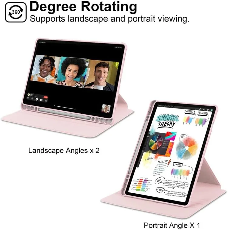 Gruattreay Case for Samsung Galaxy Tab S10 FE 10.9 inch (2025) Tablet Leather Case with Auto Wake/Sleep, 360° Rotation Stand Cover Acrylic Clear Back Cover with Pencil Holder (Pink)