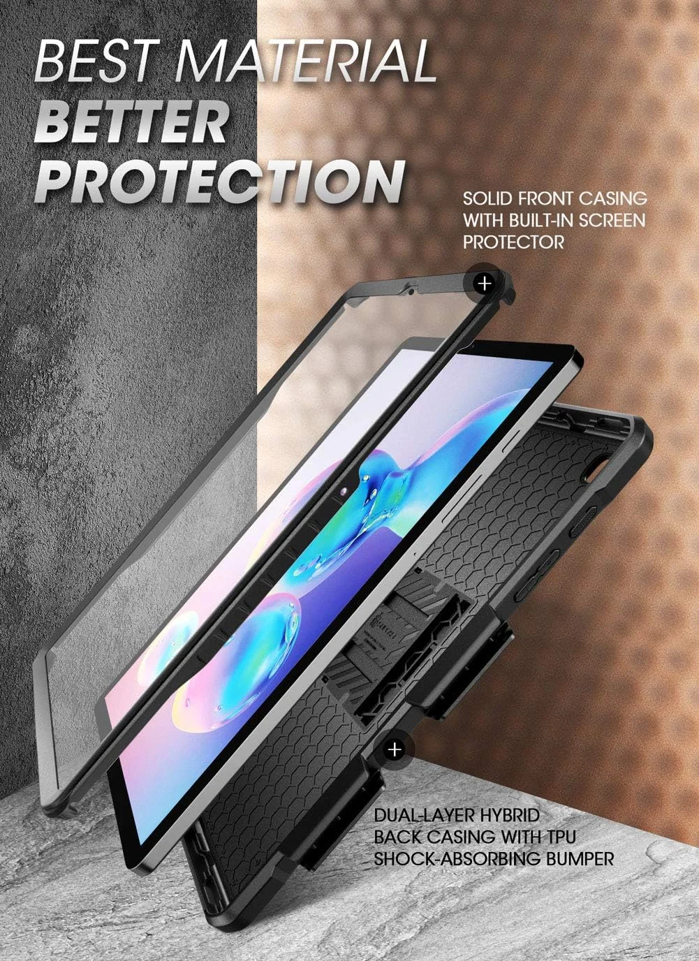 SUPCASE [Unicorn Beetle Pro] Case Designed For Galaxy Tab S6 Lite 10.4 (2019) Rugged Case with built-in Screen Protector - Black