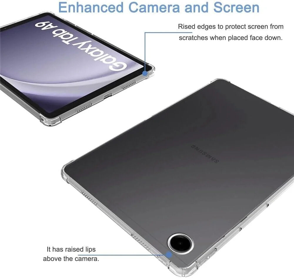 کاور شفاف Muzz برای تبلت سامسونگ گلکسی تب A9 مدل 8.7 اینچی 2023 (SM-X110 / SM-X115)، کاور محافظ تبلت، دارای چهار ایربگ در پشت، کاور شفاف برای سامسونگ گلکسی تب A9 2023
