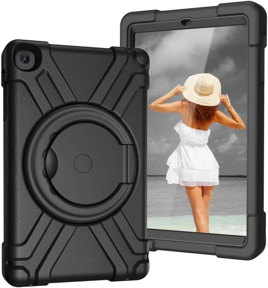 کاور محافظ تبلت سامسونگ گلکسی تب A 10.1 (2019) مدل SM-T510، مقاوم در برابر ضربه، با دستگیره چرخان 360 درجه و استند - مشکی