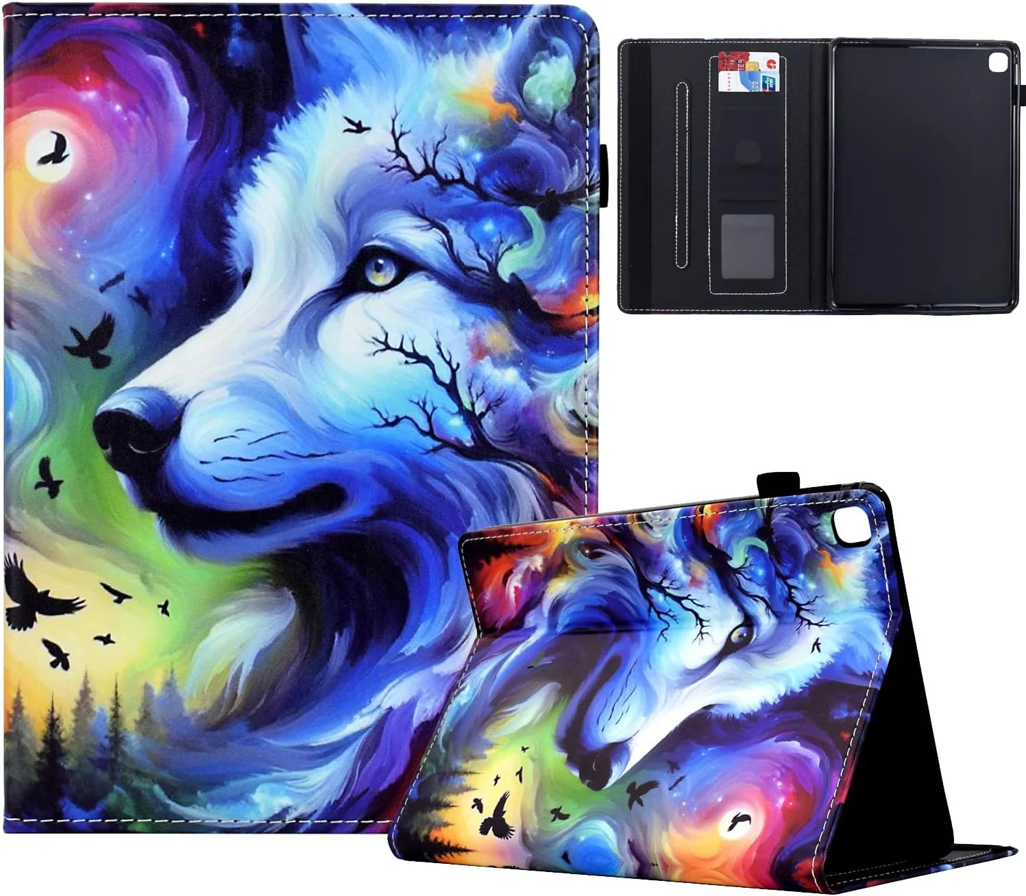 کیف Mldjomid برای تبلت سامسونگ گلکسی تب S6 Lite 10.4 اینچ (SM-P620/P610/P613) روکش محافظ چرمی PU با عملکرد استند و کیف پول برای تبلت گلکسی تب S6 Lite 2024/2022/2020، طرح گرگ ستاره ای