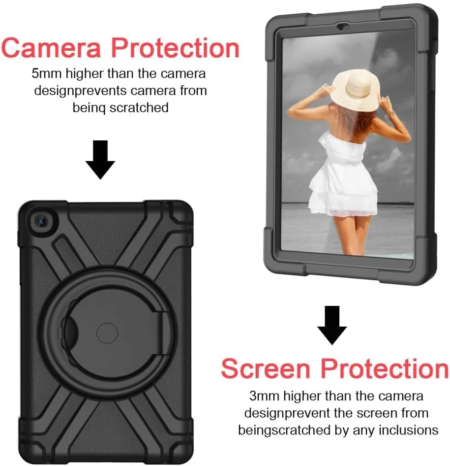 کاور محافظ تبلت سامسونگ گلکسی تب A 10.1 (2019) مدل SM-T510، مقاوم در برابر ضربه، با دستگیره چرخان 360 درجه و استند - مشکی