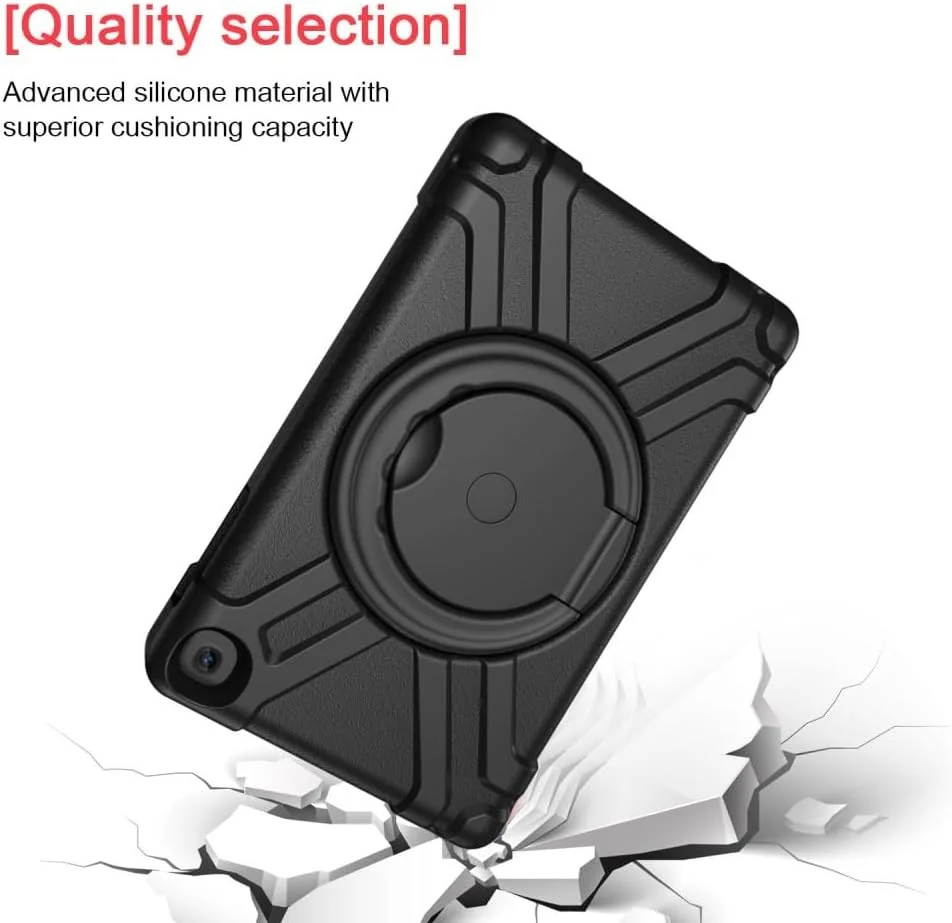 کاور محافظ تبلت سامسونگ گلکسی تب A 10.1 (2019) مدل SM-T510، مقاوم در برابر ضربه، با دستگیره چرخان 360 درجه و استند - مشکی