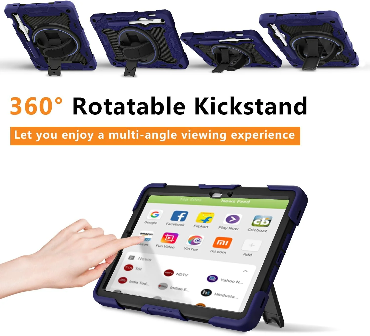 کاور ROSROME برای تبلت سامسونگ گلکسی تب S10 FE / S9 FE 10.9 اینچی / S9 11 اینچی به همراه محافظ صفحه نمایش HD، کاور تبلت ضد ضربه مناسب کودکان، دارای استند چرخان 360 درجه / بند شانه / جای مداد، سرمه ای