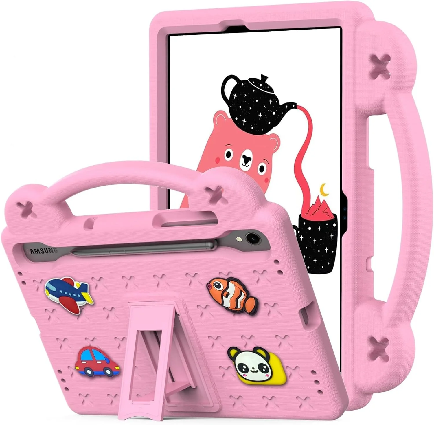 کیف تبلت AKABEILA مناسب برای Samsung Tab S10 FE 2025 10.9 X520 X526B، محافظ بامزه، ضد ضربه کودکانه با بند شانه و دسته و پایه