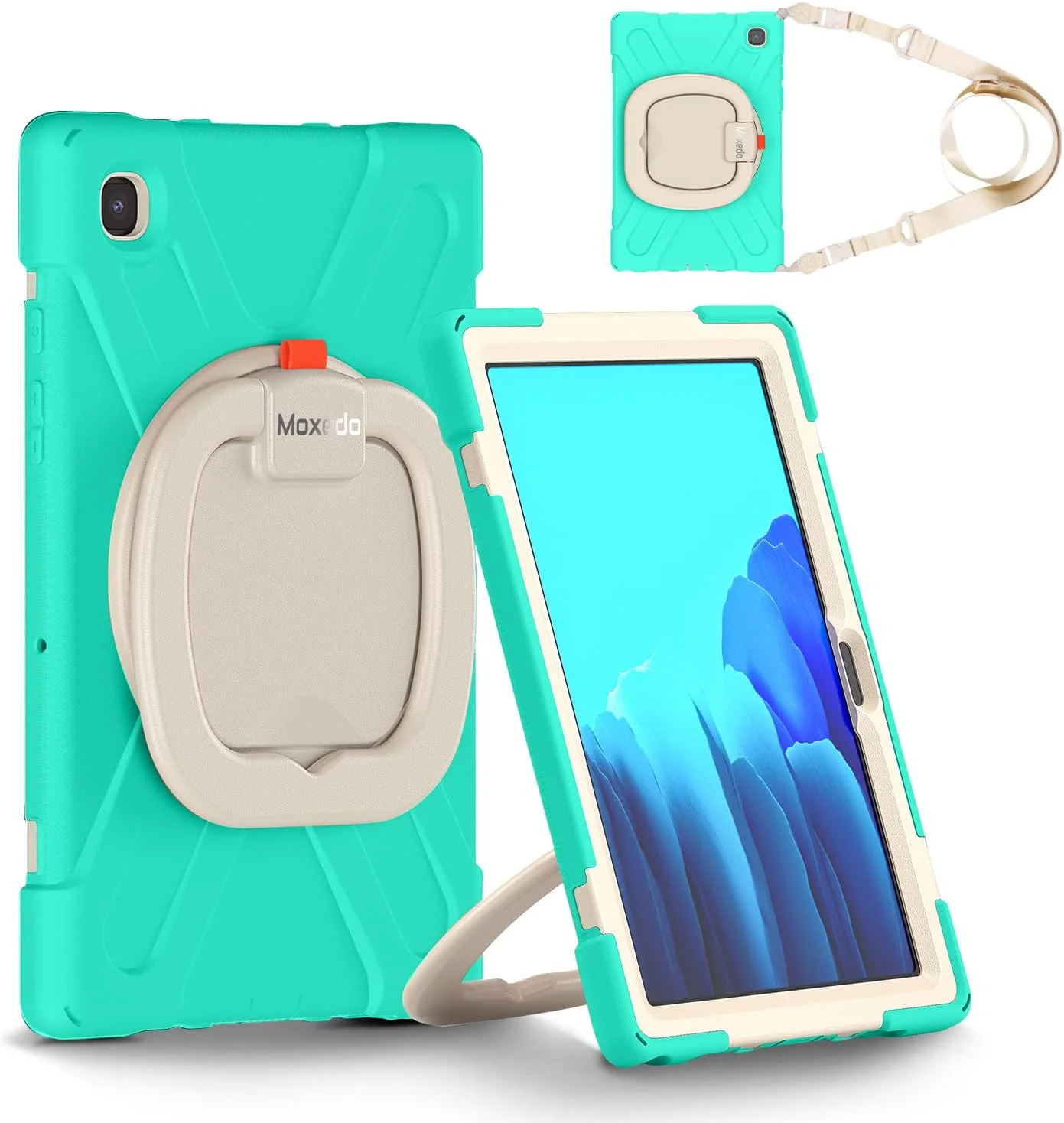 کیف محافظتی مقاوم و ضد ضربه رنگی Moxedo با پایه چرخان 360 درجه، بند شانه و جای قلم برای کودکان، سازگار با تبلت سامسونگ گلکسی تب A7 10.4 اینچ (T500/T505) (سبز نعنایی)