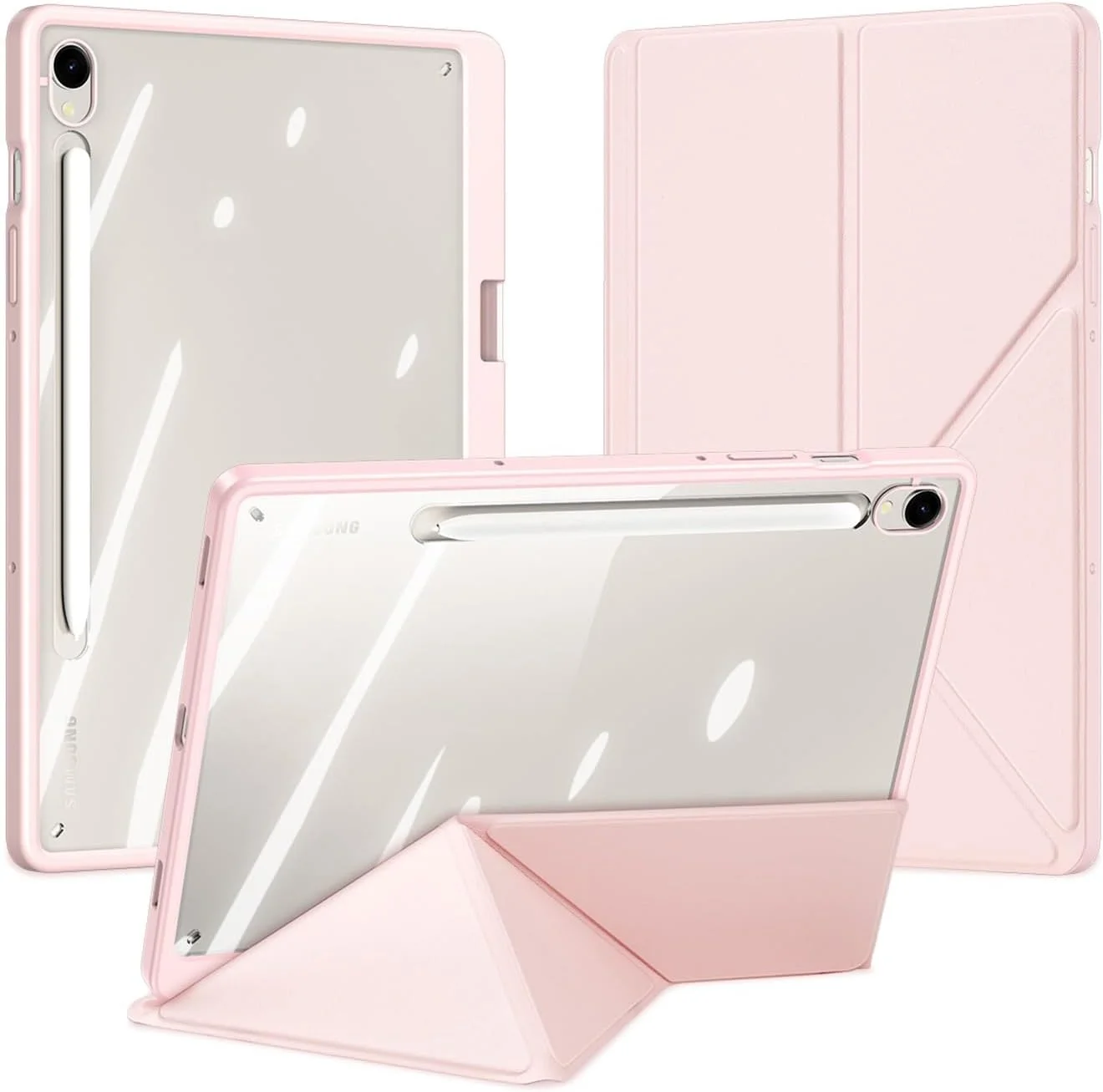 کاور تبلت Gruattreay برای Samsung Galaxy Tab S10 Lite 10.9 اینچ 2025 SM-X400/X406B، کاور چرمی PU جداشدنی Y-Fold با پشت شفاف و جای مداد، قابلیت بیدار شدن/خواب خودکار (صورتی)