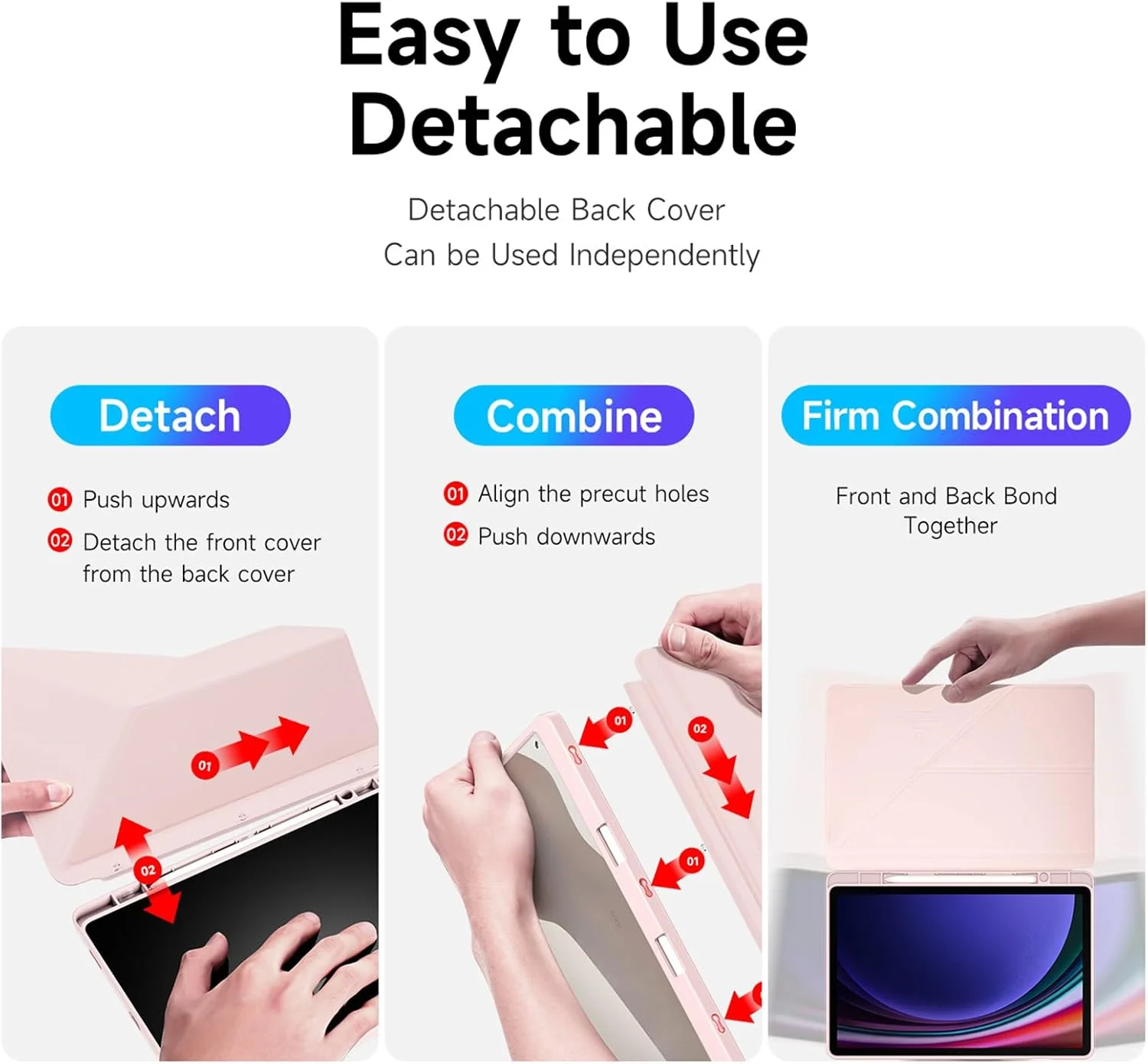 کاور تبلت Gruattreay برای Samsung Galaxy Tab S10 Lite 10.9 اینچ 2025 SM-X400/X406B، کاور چرمی PU جداشدنی Y-Fold با پشت شفاف و جای مداد، قابلیت بیدار شدن/خواب خودکار (صورتی)