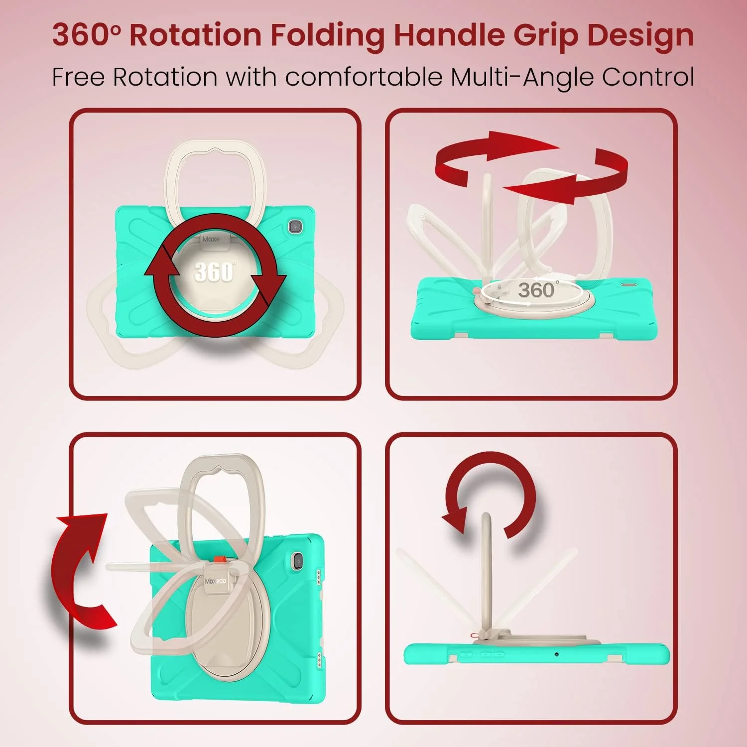 کیف محافظتی مقاوم و ضد ضربه رنگی Moxedo با پایه چرخان 360 درجه، بند شانه و جای قلم برای کودکان، سازگار با تبلت سامسونگ گلکسی تب A7 10.4 اینچ (T500/T505) (سبز نعنایی)