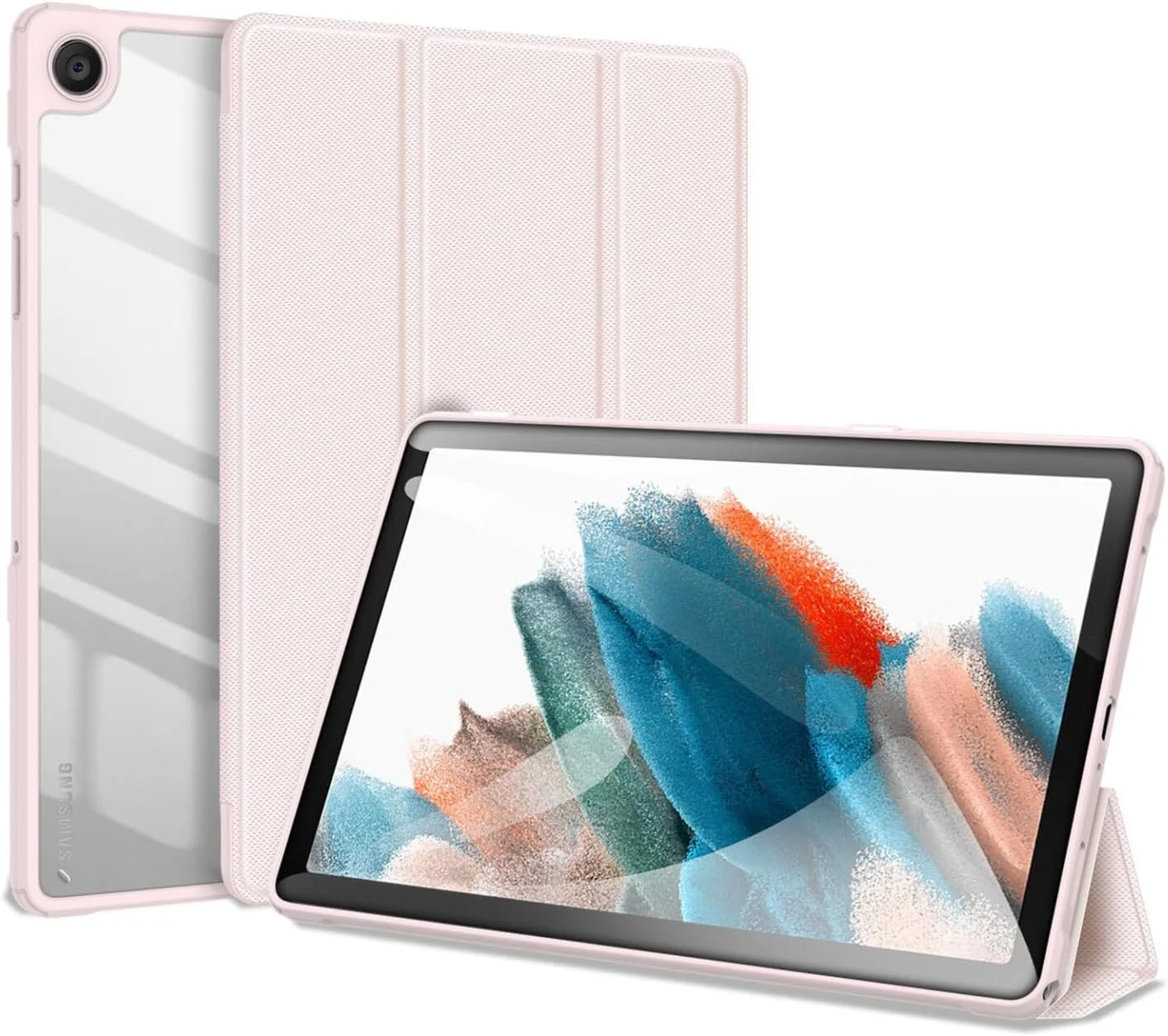 کاور تبلت سامسونگ گلکسی تب A9 پلاس 11 (مدل X210/X215/X216) سری DUX DUCIS [Toby]، محافظ سه لایه با پشت شفاف، قابلیت بیدار شدن/خواب خودکار و جای قلم - صورتی