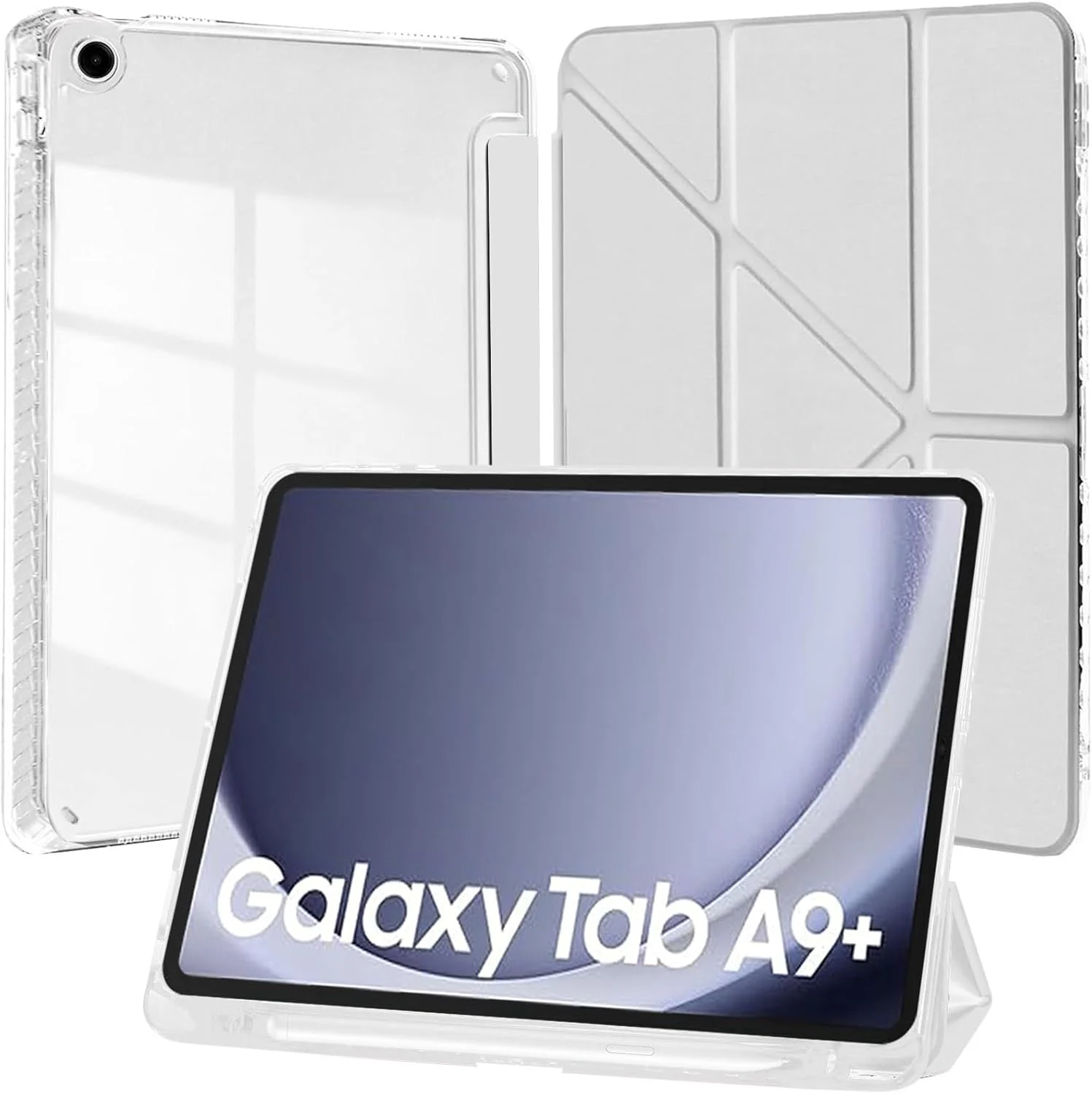 کاور محافظ EspZanthic برای تبلت سامسونگ گلکسی تب A9 پلاس/A9+ 11 اینچ 2023، استند Y شکل با 6 زاویه دید مختلف، کاور پشتی شفاف با جای قلم، قابلیت بیدار و به خواب رفتن خودکار