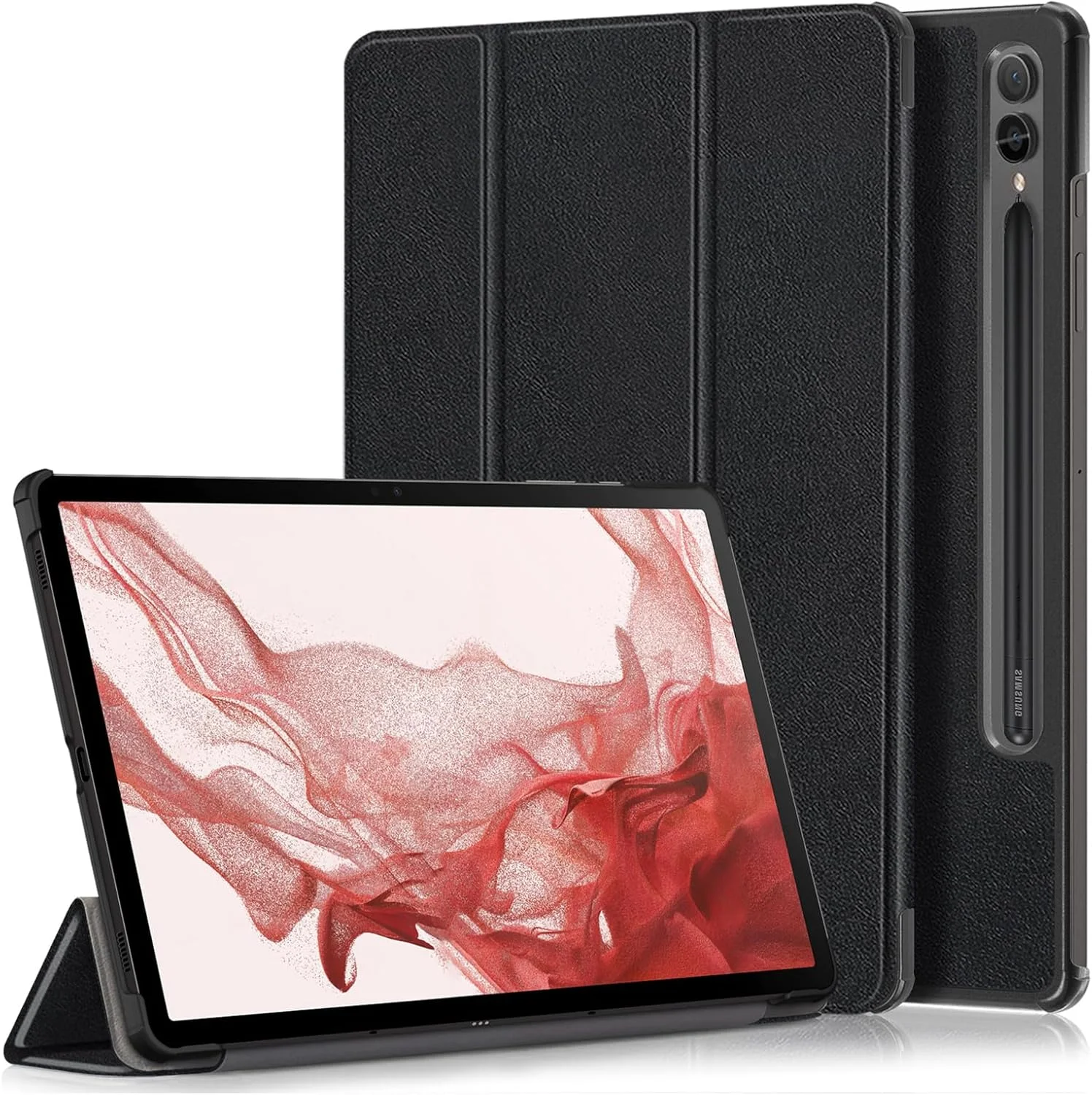 LOKEKE Compatible with Samsung Galaxy Tab S9 11 inch Protective Case Cover, PU Leather Tri-Fold Stand Tablet Case Compatible with Samsung Galaxy Tab S9 11 inch, with Auto Wake/Sleep(Black)