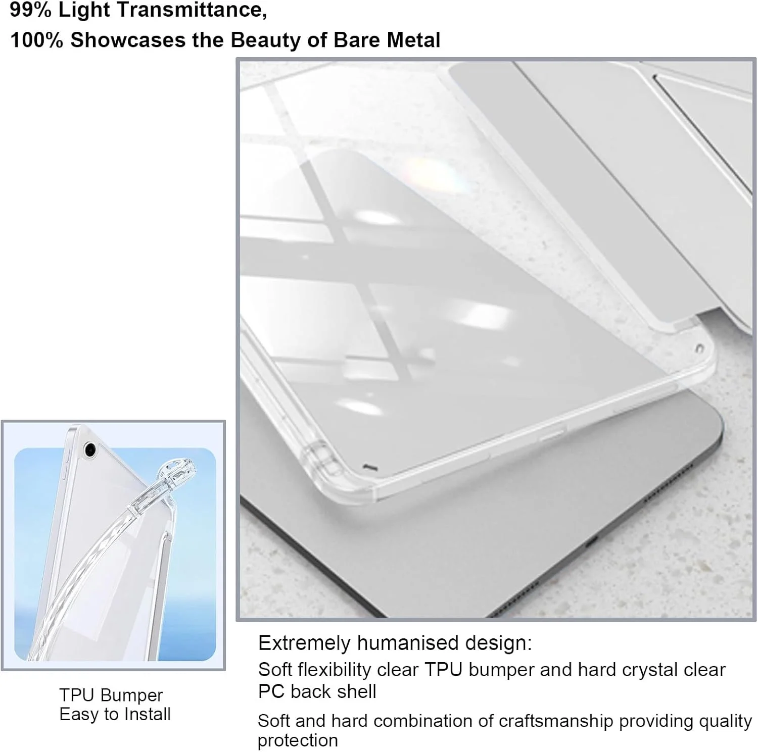 کاور محافظ EspZanthic برای تبلت سامسونگ گلکسی تب A9 پلاس/A9+ 11 اینچ 2023، استند Y شکل با 6 زاویه دید مختلف، کاور پشتی شفاف با جای قلم، قابلیت بیدار و به خواب رفتن خودکار