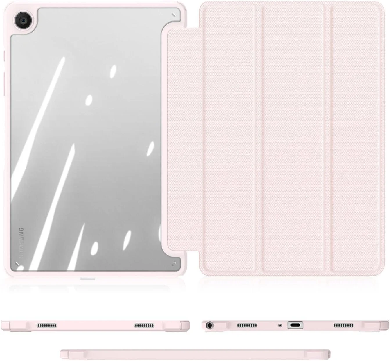 کاور تبلت سامسونگ گلکسی تب A9 پلاس 11 (مدل X210/X215/X216) سری DUX DUCIS [Toby]، محافظ سه لایه با پشت شفاف، قابلیت بیدار شدن/خواب خودکار و جای قلم - صورتی