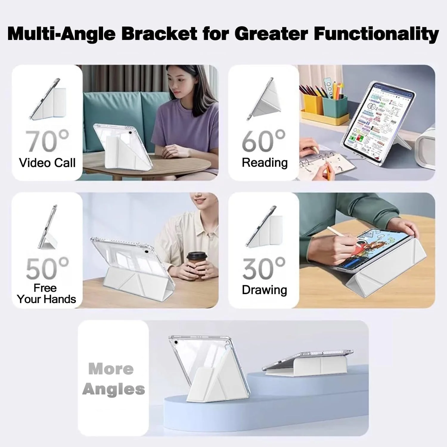 کاور محافظ EspZanthic برای تبلت سامسونگ گلکسی تب A9 پلاس/A9+ 11 اینچ 2023، استند Y شکل با 6 زاویه دید مختلف، کاور پشتی شفاف با جای قلم، قابلیت بیدار و به خواب رفتن خودکار