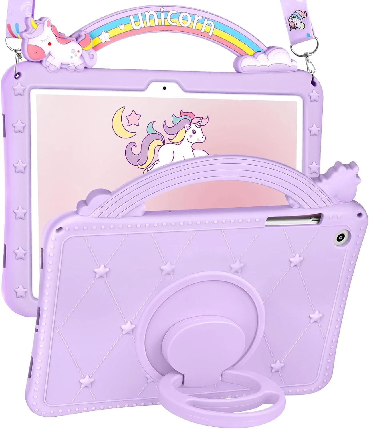 کاور تبلت سامسونگ گلکسی A9 پلاس 11 اینچ Phonebliss - طرح دخترانه فانتزی با استند چرخان و بند آویز، سیلیکونی، طرح کارتونی منحصربفرد، مناسب گلکسی تب A9 پلاس 2023، بنفش