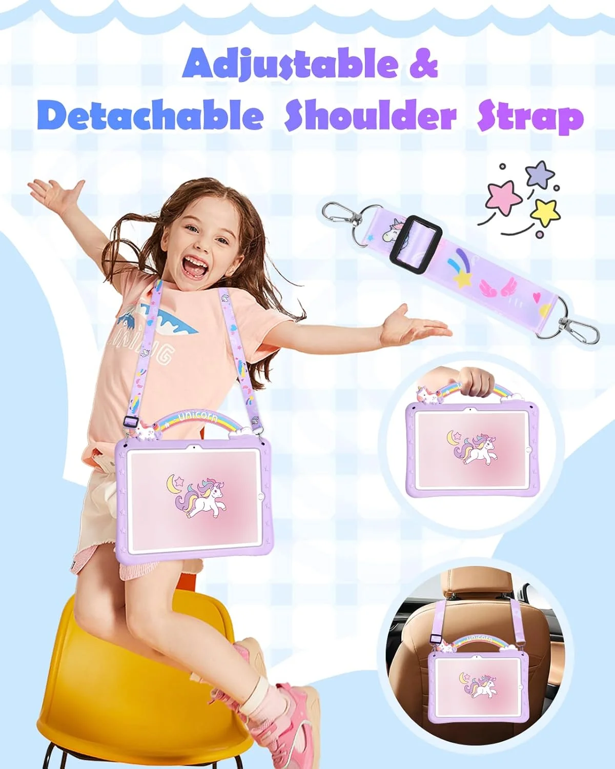 کاور تبلت سامسونگ گلکسی A9 پلاس 11 اینچ Phonebliss - طرح دخترانه فانتزی با استند چرخان و بند آویز، سیلیکونی، طرح کارتونی منحصربفرد، مناسب گلکسی تب A9 پلاس 2023، بنفش