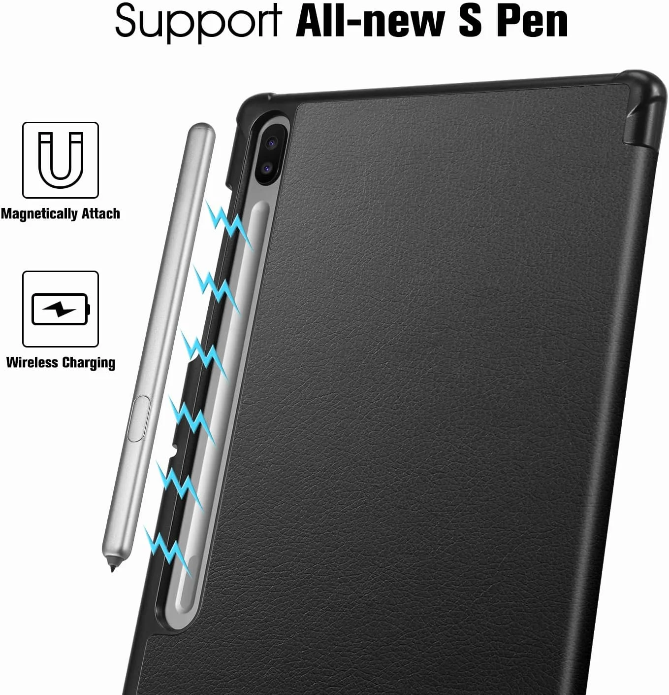 کیف باریک Fintie برای تبلت سامسونگ گلکسی تب S6 10.5 اینچ 2019 (مدل T860/T865/T867)، [پشتیبانی از شارژ بی سیم قلم S Pen] کاور سه تایی استند با قابلیت خواب/بیدار شدن خودکار، مشکی