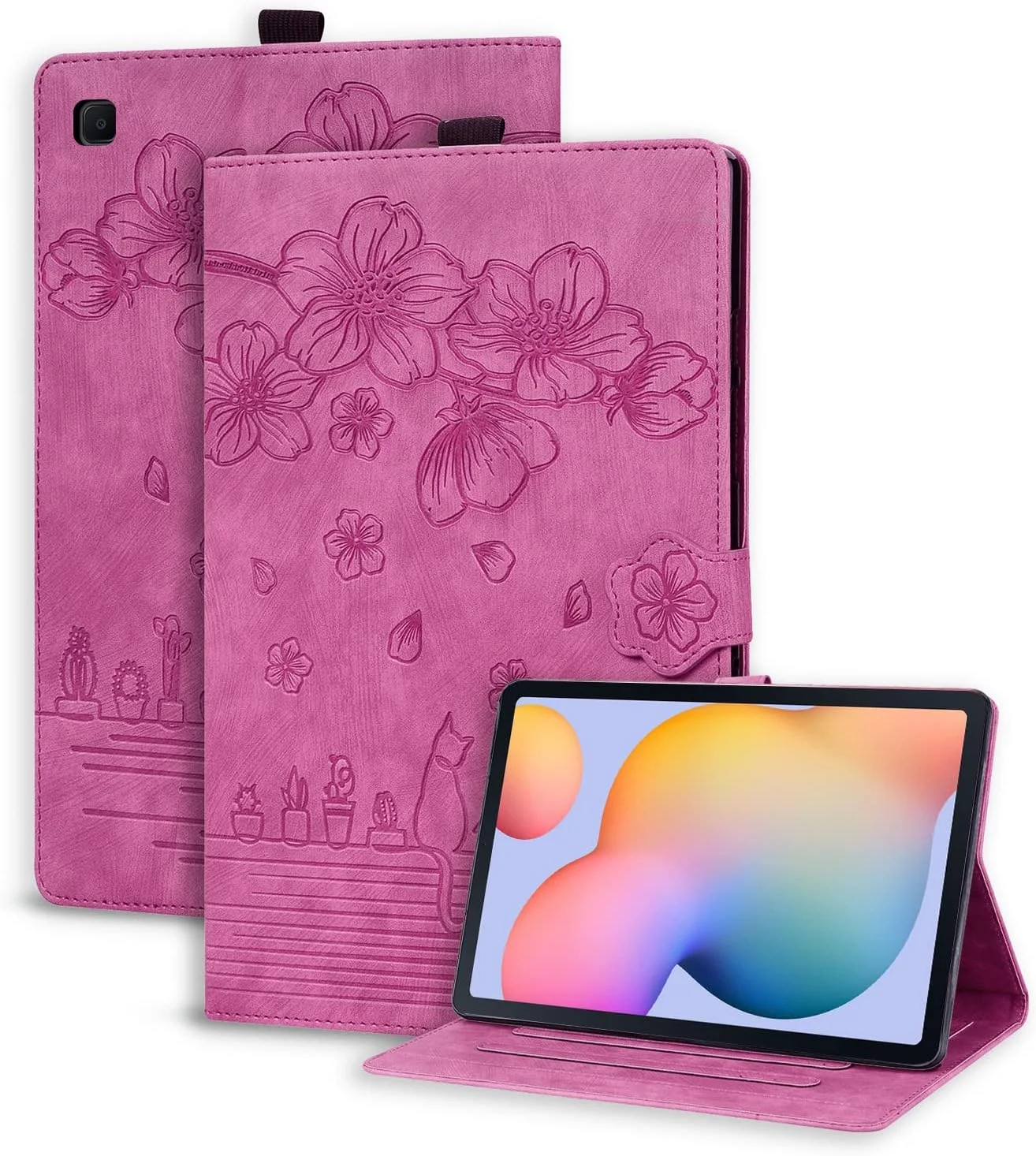 کاور محافظ تبلت سامسونگ گلکسی تب S6 لایت 10.4 اینچ (2022/2020) مدل Folio Flip چرمی با جای قلم و استند و کیف پول مناسب تبلت سامسونگ تب S6 لایت SM-P613/P619/P610/P615 - رز قرمز