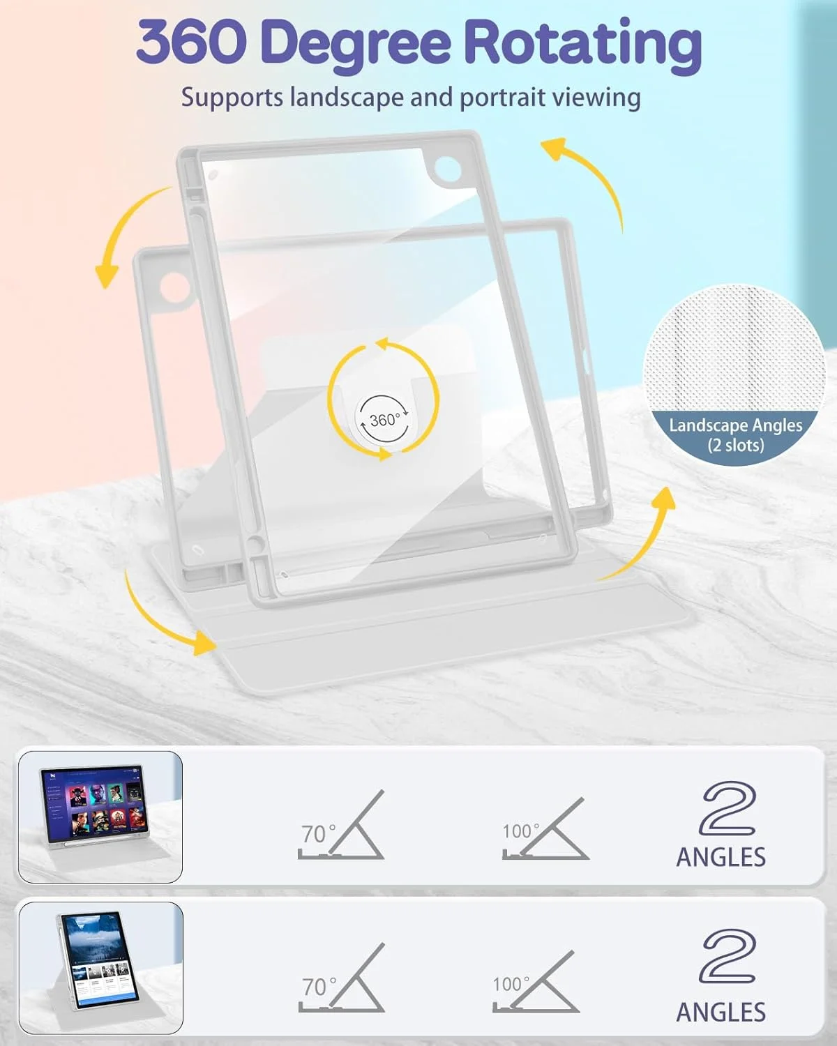 کیف تبلت Wazzasoft برای سامسونگ گلکسی تب A8 با سایز 10.5 اینچ، کاور فولیو با نگهدارنده قلم، مناسب دختران و بانوان، طرح گل آبی فانتزی و چرخان، سازگار با مدل‌های SM-X200/X205/X207