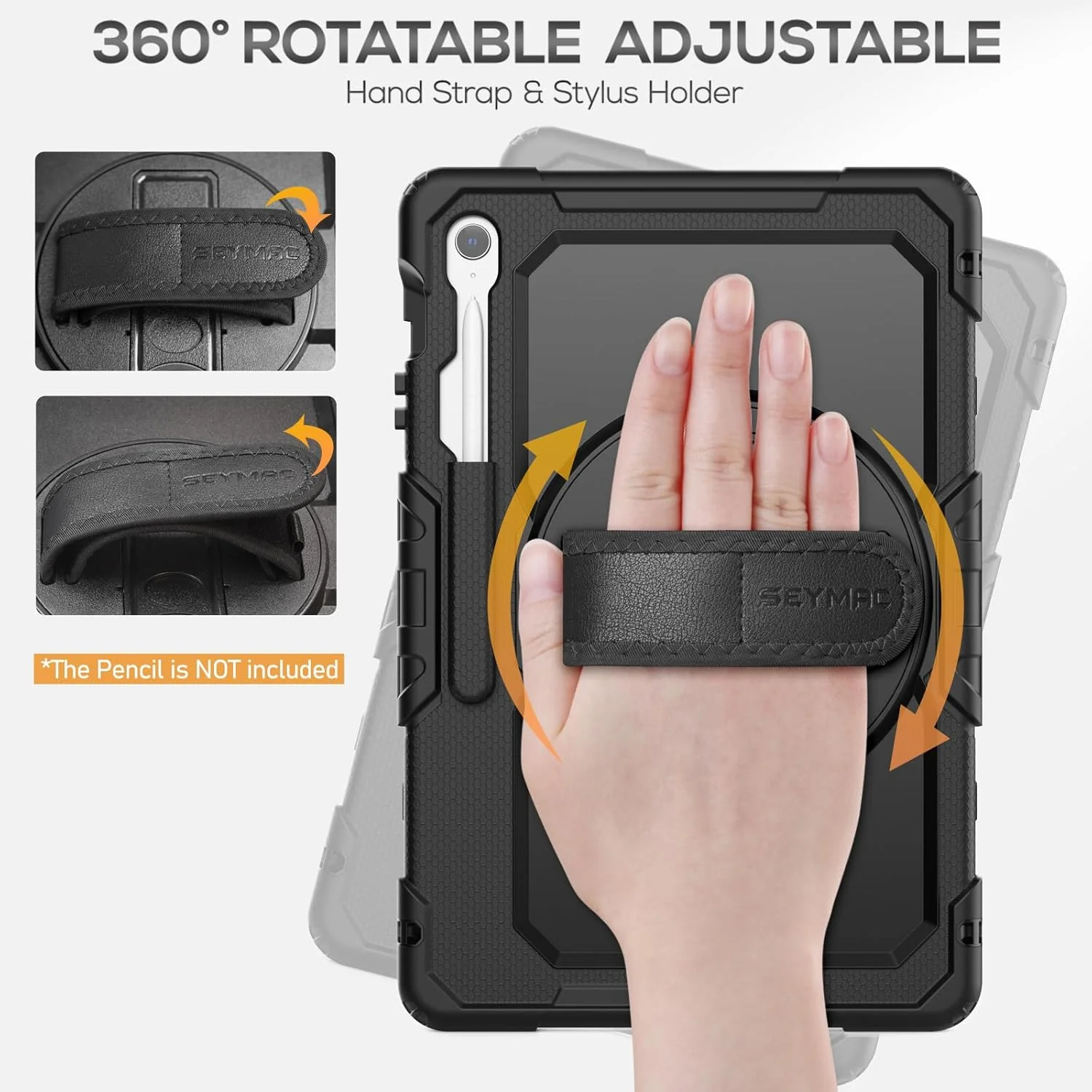 کیف محافظ تبلت سامسونگ گلکسی تب S10 FE+ Plus 13.1 اینچ 2025 مدل SM-X620 X626 X626B، ضد ضربه با جای قلم، محافظ صفحه نمایش، استند چرخان 360 درجه، بند دستی و بند شانه قابل تنظیم، مشکی