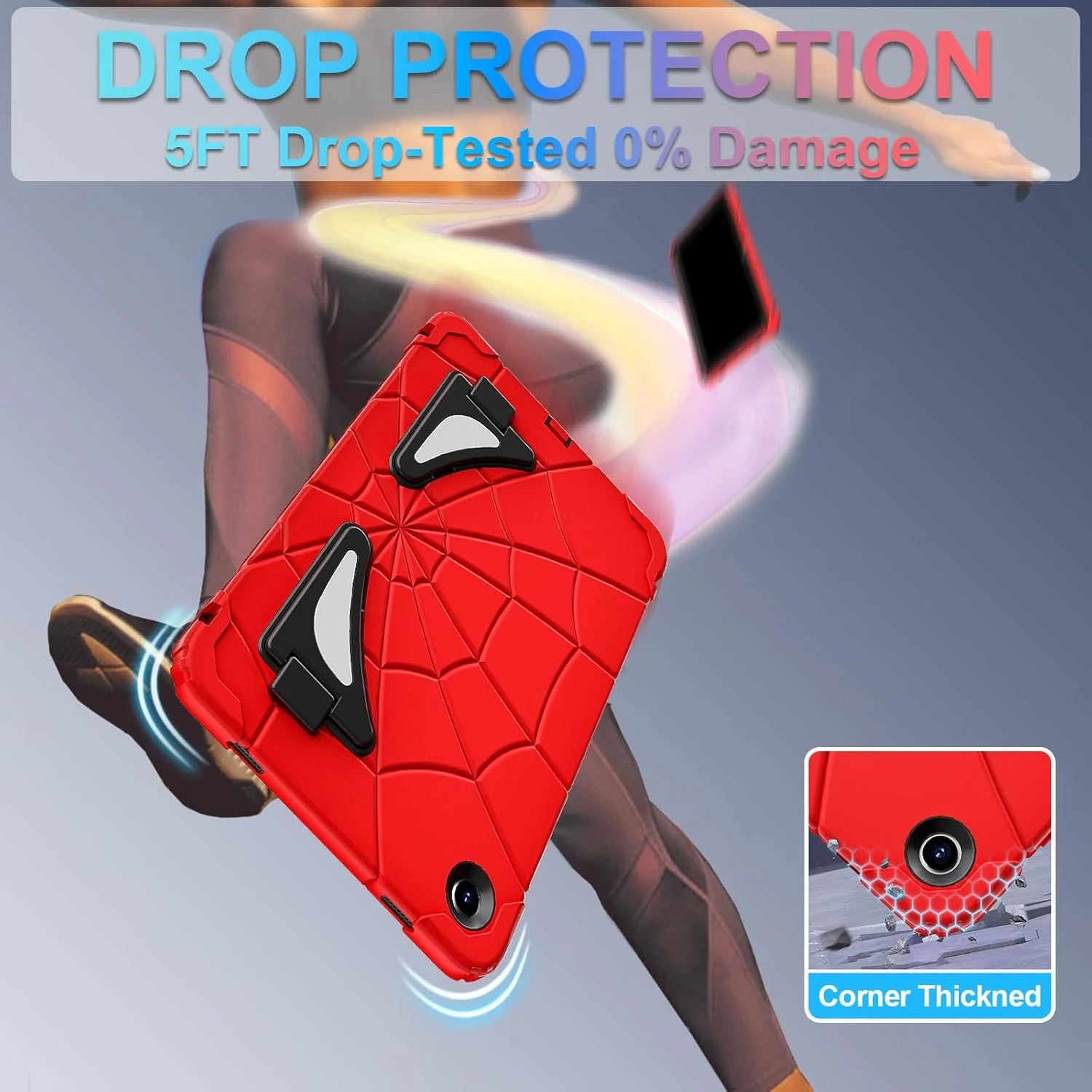 کاور محافظ تبلت سامسونگ گلکسی Tab A9 Plus با سایز 11 اینچ مدل Auizotl به همراه محافظ صفحه نمایش، استند و گوشه‌های ضخیم - مناسب کودکان - مدل 2023 A9+، رنگ قرمز مشکی