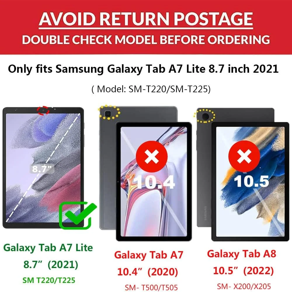 کیف تبلت کودکانه Tading مناسب برای تبلت سامسونگ گلکسی تب A7 Lite، کاور محافظ سبک وزن و ضد ضربه با پایه برای تبلت 8.7 اینچی سامسونگ گلکسی تب A7 Lite 2021 (SM-T225/T220)، طرح پروانه زیبا - صورتی پاستیلی