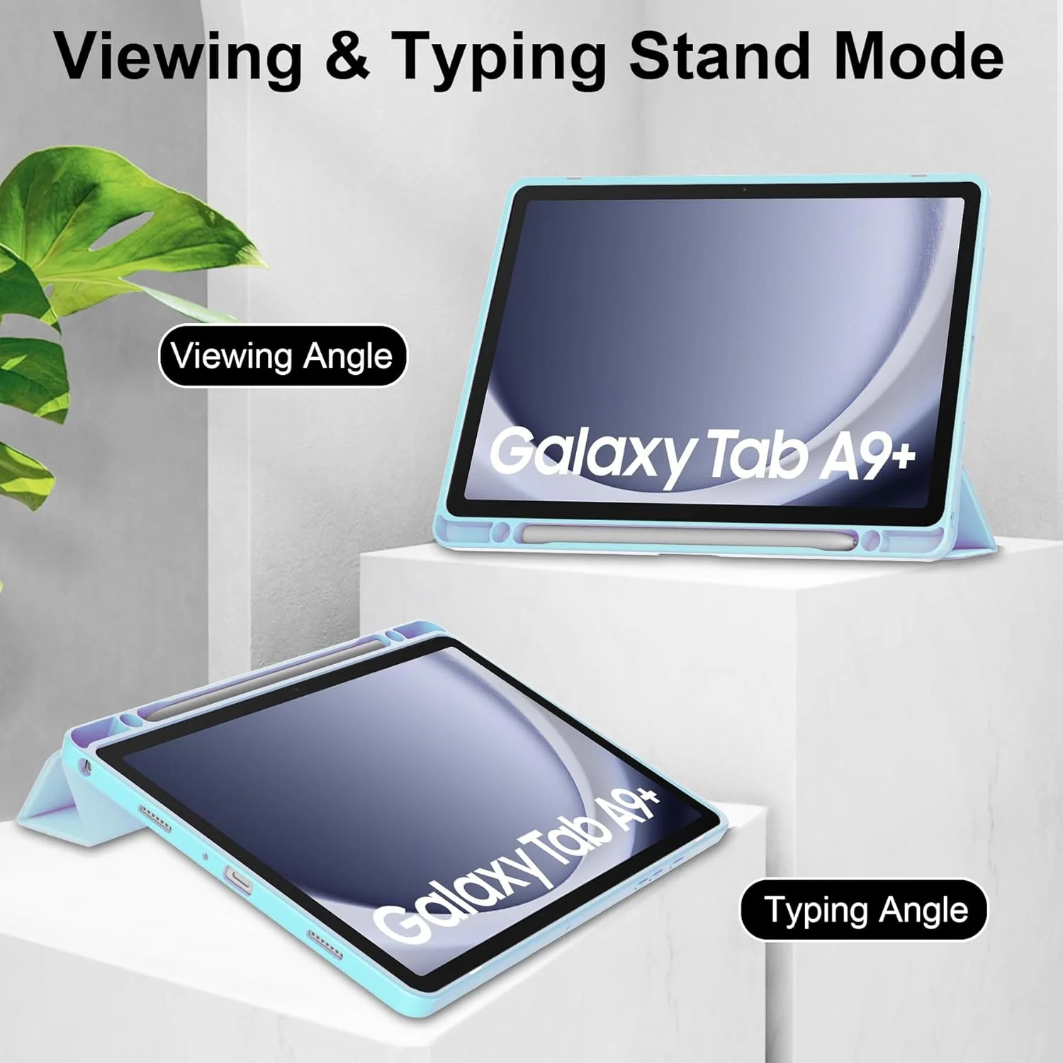 کیف تبلت TANOVCEP برای Samsung Galaxy TAB A9+/A9 Plus 11 اینچ، کاور سه تایی باریک با جای قلم، کاور ضد ضربه با قاب پشتی شفاف برای Galaxy TAB A9+/A9 Plus 2023، حالت خواب/بیدار خودکار آبی