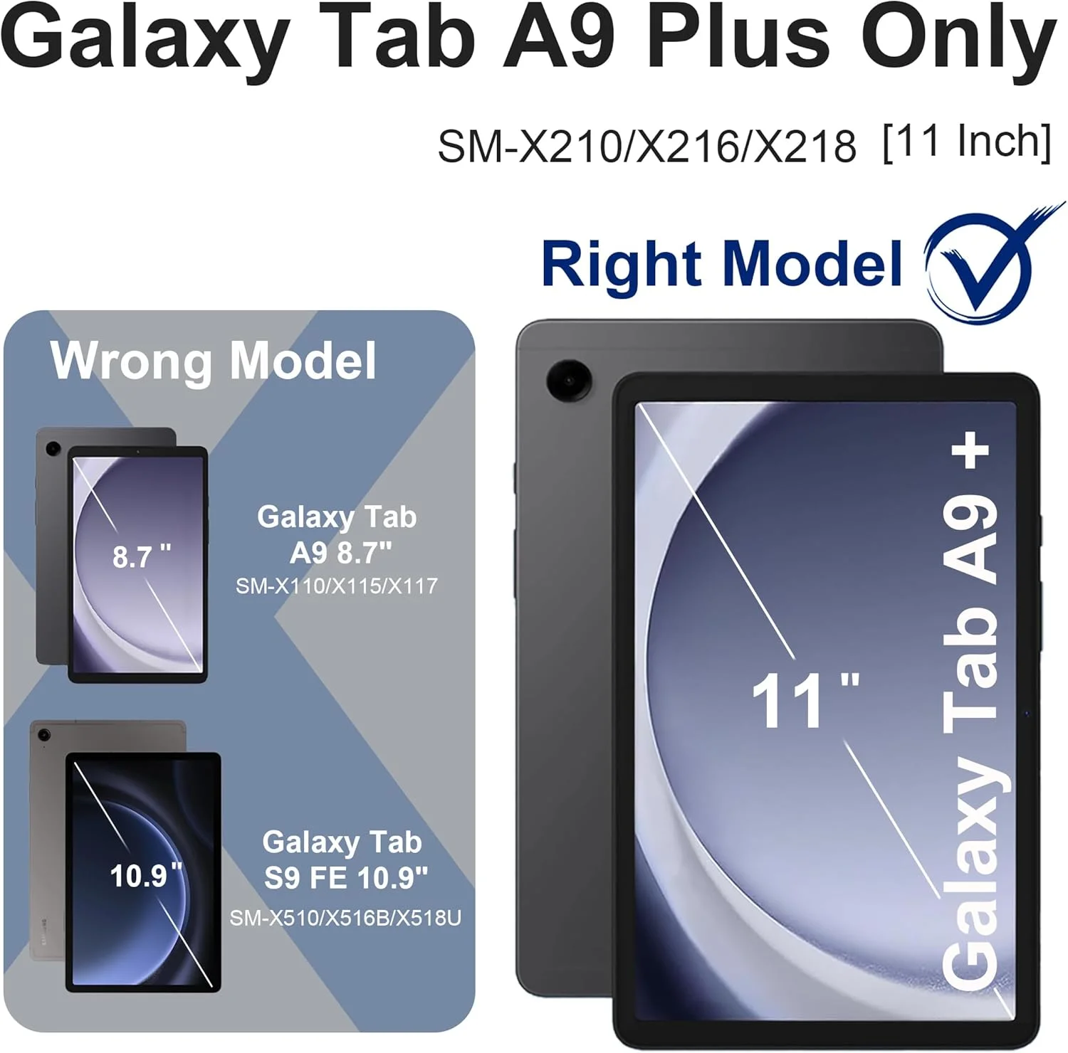 Scnioy Galaxy Tab A9 Plus Case 11 Inch, Rugged Samsung Galaxy A9+ Tablet Case with Screen Protector 360 Rotating Stand Shoulder Strap Pen Holder, 2023 Model(SM-X210/X216/218), Black Blue