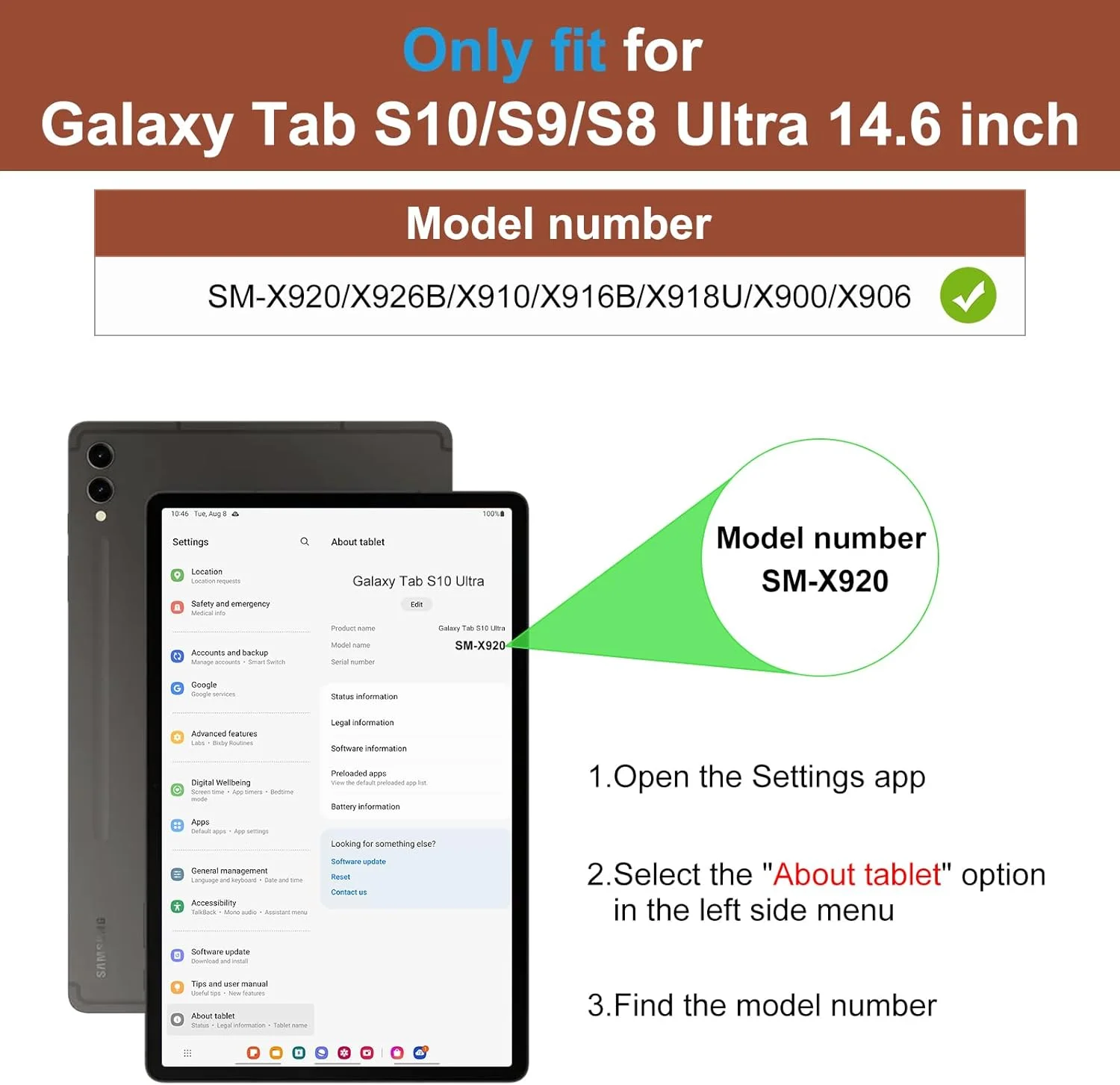 کاور DTTO چرمی ممتاز مناسب برای تبلت سامسونگ گلکسی تب S10 Ultra / S9 Ultra / S8 Ultra مدل 2024/2023/2022، با قابلیت استند و جای قلم S Pen برای تبلت 14.6 اینچی، دارای عملکرد بیدار/خواب خودکار، رنگ قهوه ای