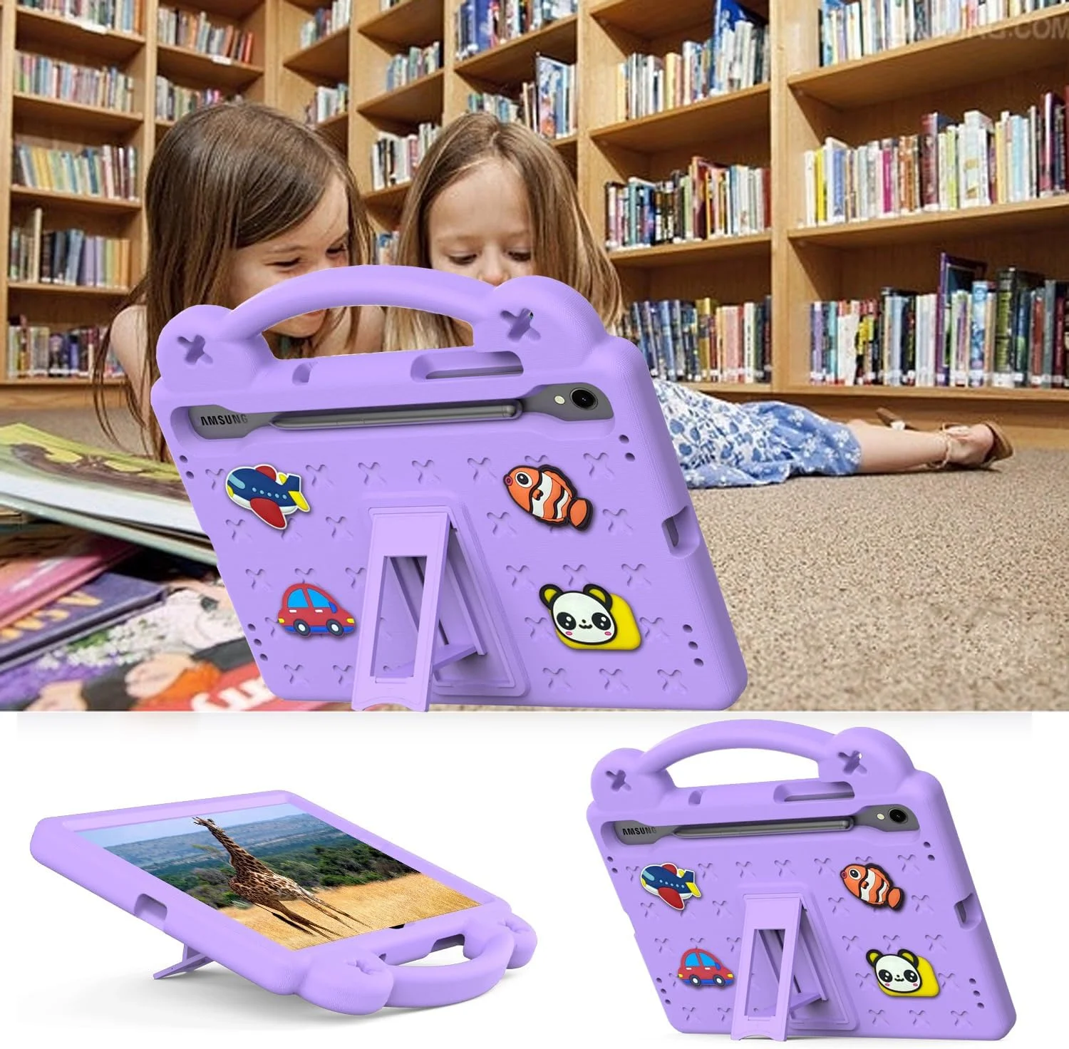 Sfulatdc Kids Tablet Case for Samsung tab S9 FE/S8/S7, Built-in Kickstand and Handle Shockproof Cute Cover Compatible with Galaxy S9 11 inch (SM-X710/X716B/X718U) Purple
