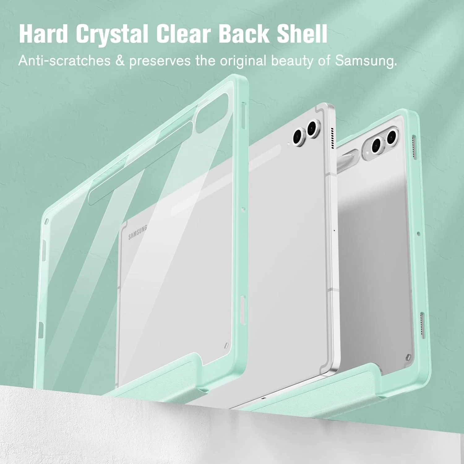 کاور باریک ترکیبی FINTIE برای تبلت سامسونگ گلکسی تب S9 FE+ پلاس/گلکسی تب S9+ پلاس 12.4 اینچ 2023 به همراه جای قلم S Pen، کاور ضد ضربه با پشت شفاف، قابلیت بیدار شدن/به خواب رفتن خودکار، سبز