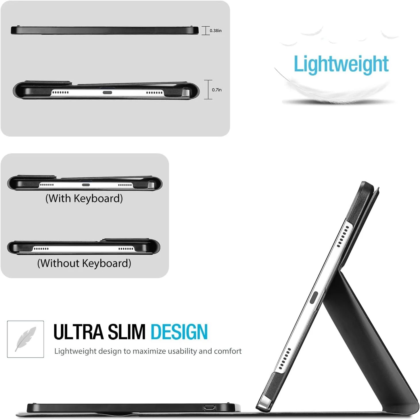 کیف کیبورد ProCase برای تبلت سامسونگ گلکسی تب A9 پلاس 11 اینچ 2023، کاور تبلت سامسونگ A9+ با کیبورد بی‌سیم جداشدنی مغناطیسی - مشکی