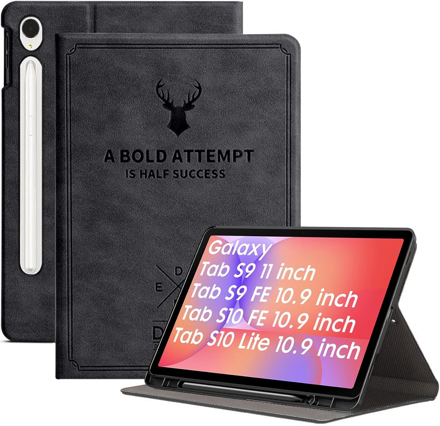 کاور روبستریون برای تبلت سامسونگ Tab S9 11 اینچ / کاور سامسونگ Tab S9 FE 10.9 اینچ، کاور طرح گوزن با [نگهدارنده قلم S] برای تبلت سامسونگ گلکسی Tab S9 / S9 FE [حالت خواب و بیدار شدن خودکار] - مشکی