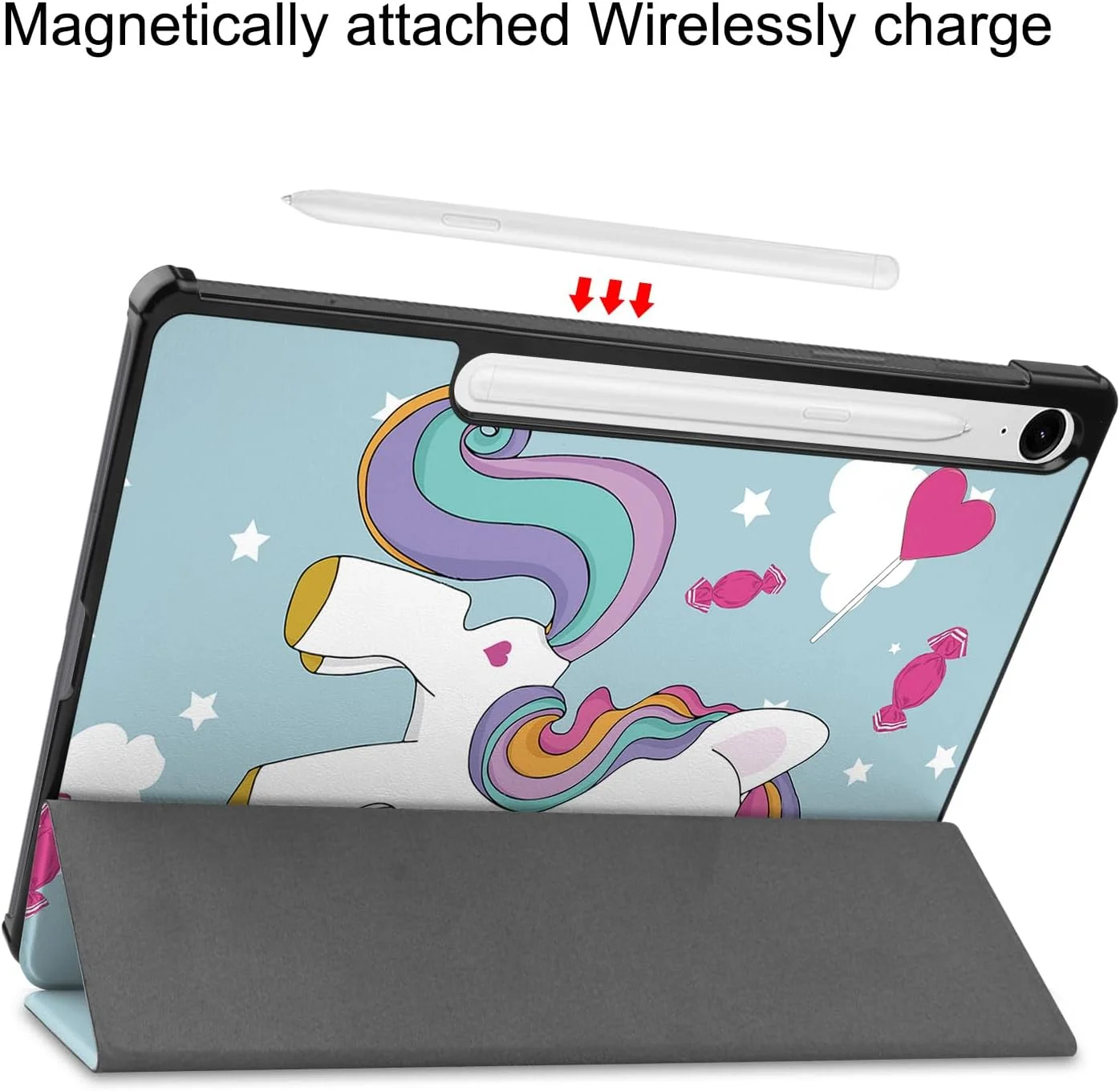 کیف Skeido مناسب برای تبلت سامسونگ گلکسی تب S9 FE / S9 2023 11 اینچی (SM-X510/SM-X516B/S9 SM-X710/SM-X716B)، کاور محافظ پایه دار فوق العاده باریک و سبک وزن، ساخته شده از چرم PU با کیفیت عالی (طرح یونیکورن)