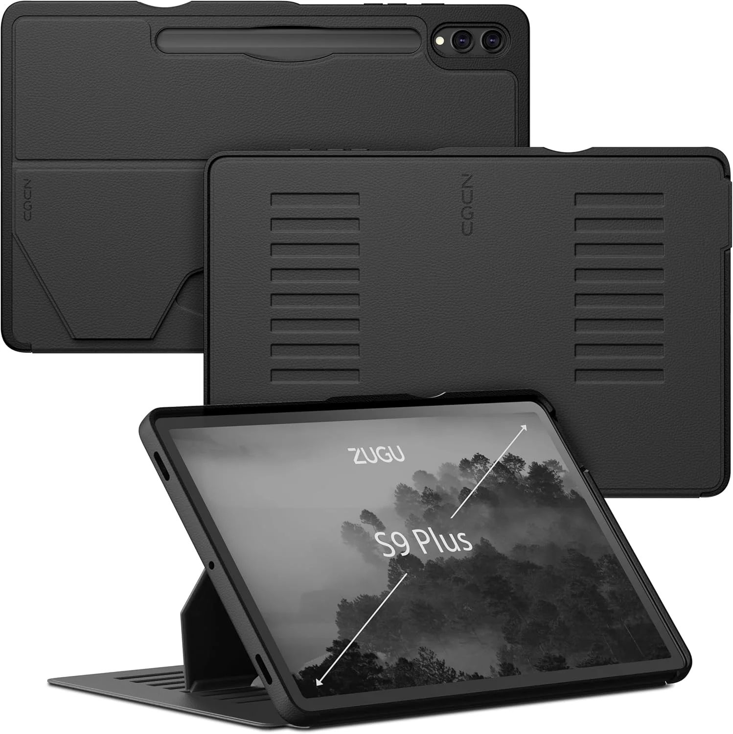 کاور محافظ تبلت سامسونگ گلکسی تب S9+ ZUGU CASE - مناسب تبلت 12.4 اینچی S9+ - محافظ باریک، طراحی شیک، استند مغناطیسی، کاور با قابلیت Sleep/Wake، کاور مغناطیسی - گلکسی تب S9 پلاس، مشکی