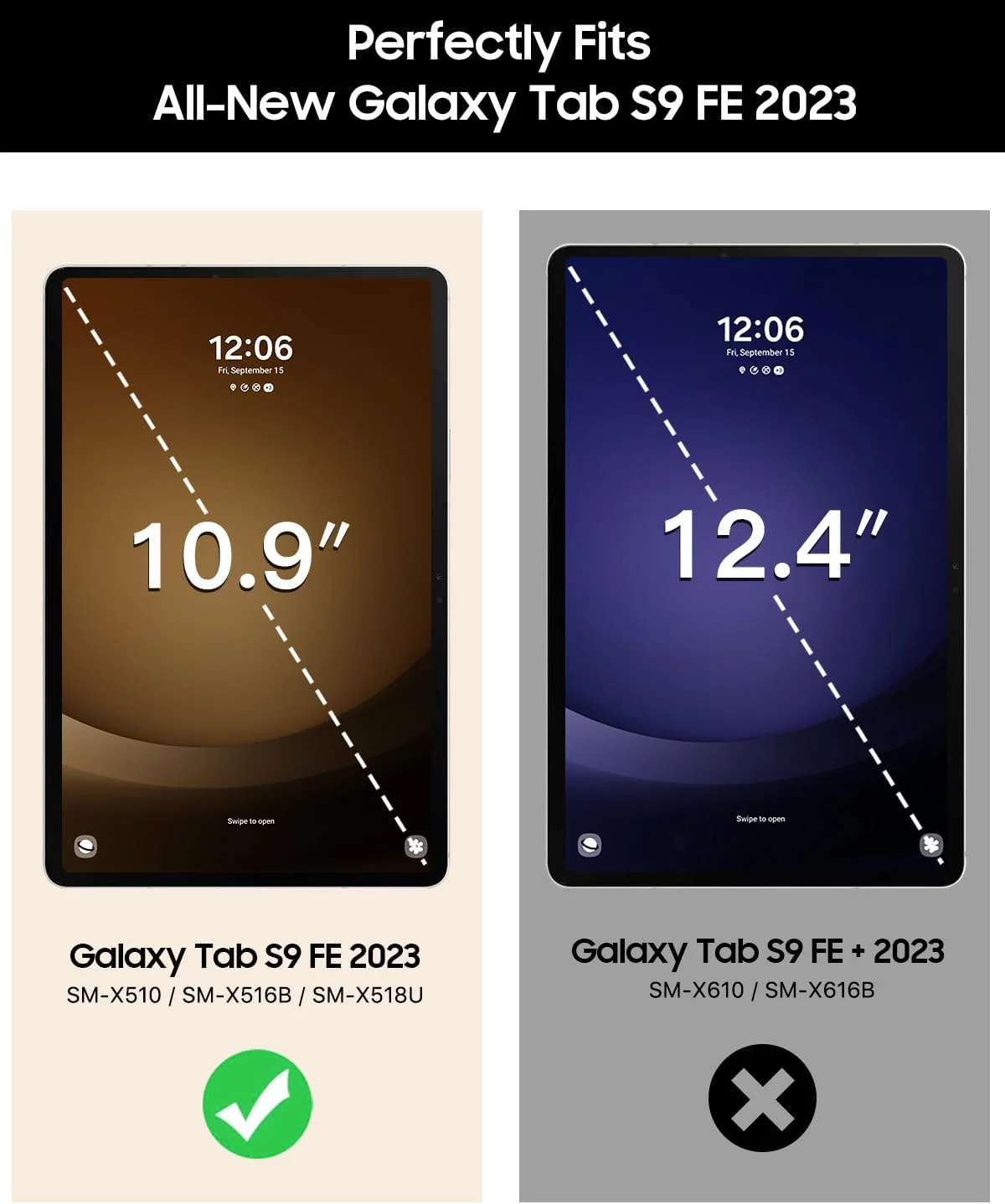 کیف محافظ باریک تاشو تبلت سامسونگ گلکسی تب S9 FE مدل 2023 SM-X510N/SM-X516B/SM-X518U تی‌اموو با جای قلم S Pen، پشتیبانی از حالت خواب/بیدار خودکار، مشکی