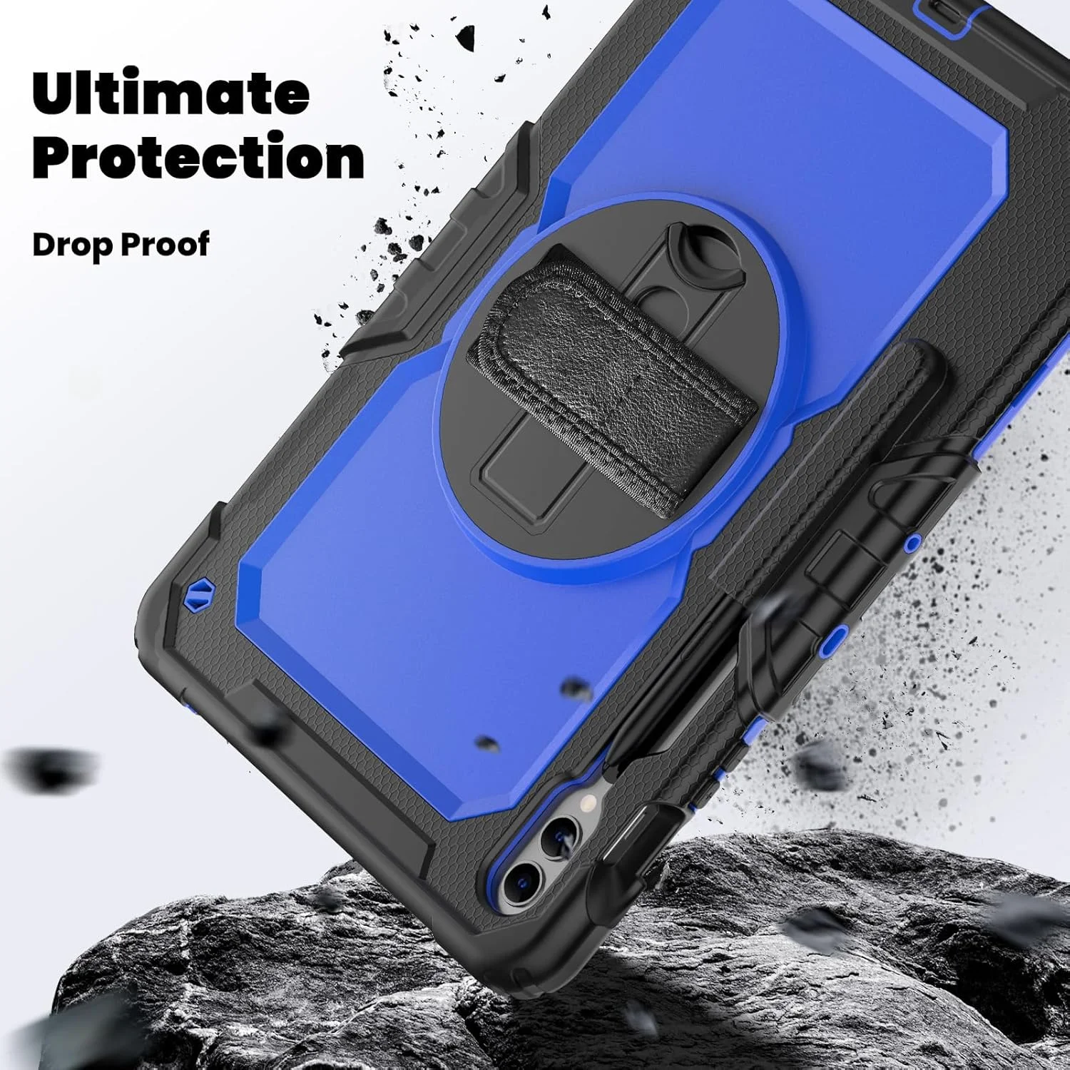 کاور تبلت Gruattreay مناسب برای سامسونگ گلکسی تب S10 پلاس، کاور ضد ضربه تبلت با استند قابل تنظیم و مچ بند چرخان 360 درجه و جای قلم و بند شانه، کاور محافظ کودکانه (آبی 1)