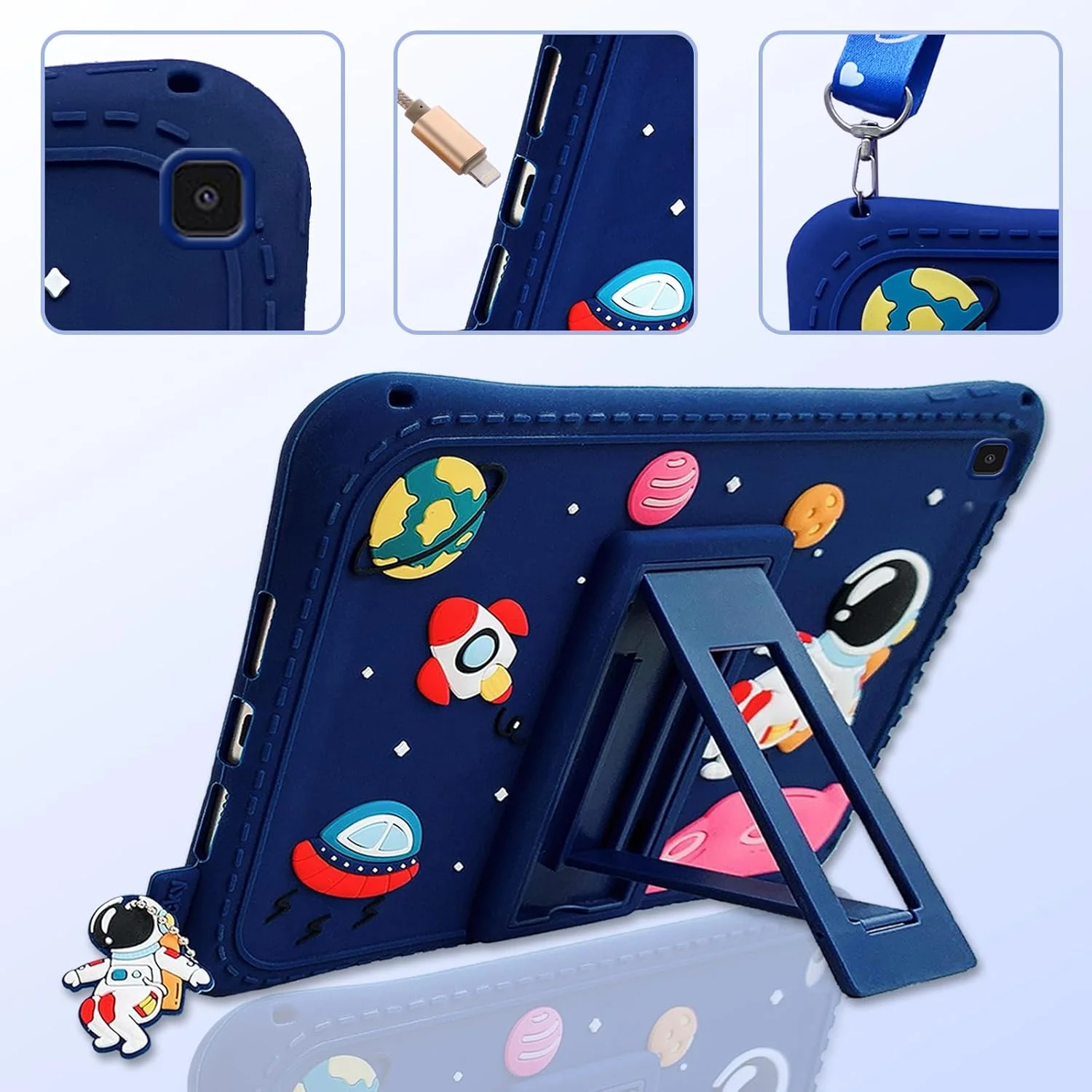 کیف محافظ کودکانه زومال برای تبلت سامسونگ گلکسی تب A7 Lite 8.7 اینچ 2021 (SM-T227/T225/T220)، کاور سیلیکونی کارتونی ضد ضربه و محافظ کودکانه با محافظ صفحه نمایش، استند و بند شانه