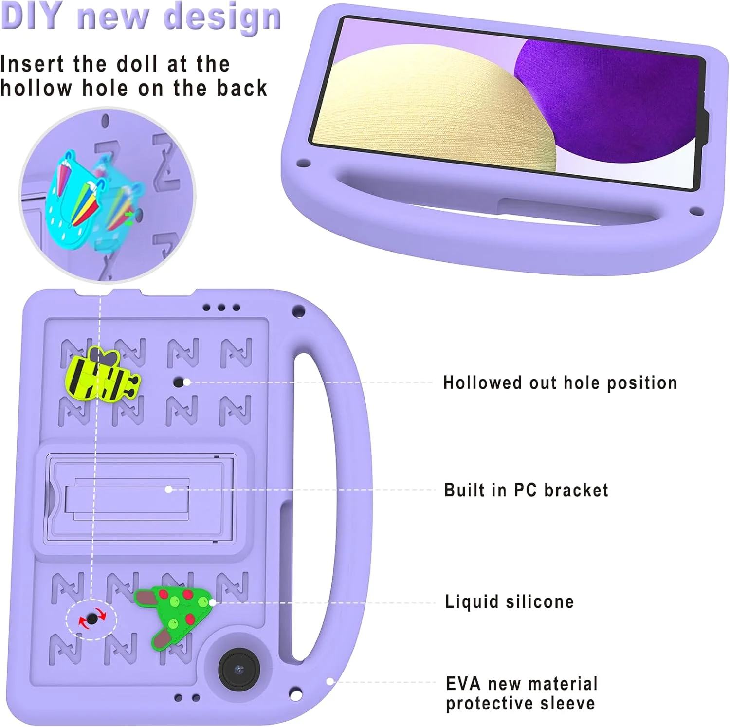 کیجثرِو سازگار با قاب تبلت سامسونگ گلکسی تب A9 مناسب کودکان 8.7 اینچی (نسخه 2023) با پایه نگهدارنده، محافظت کامل در برابر ضربه، کاور شیک و زیبا برای تبلت تب A9، بنفش