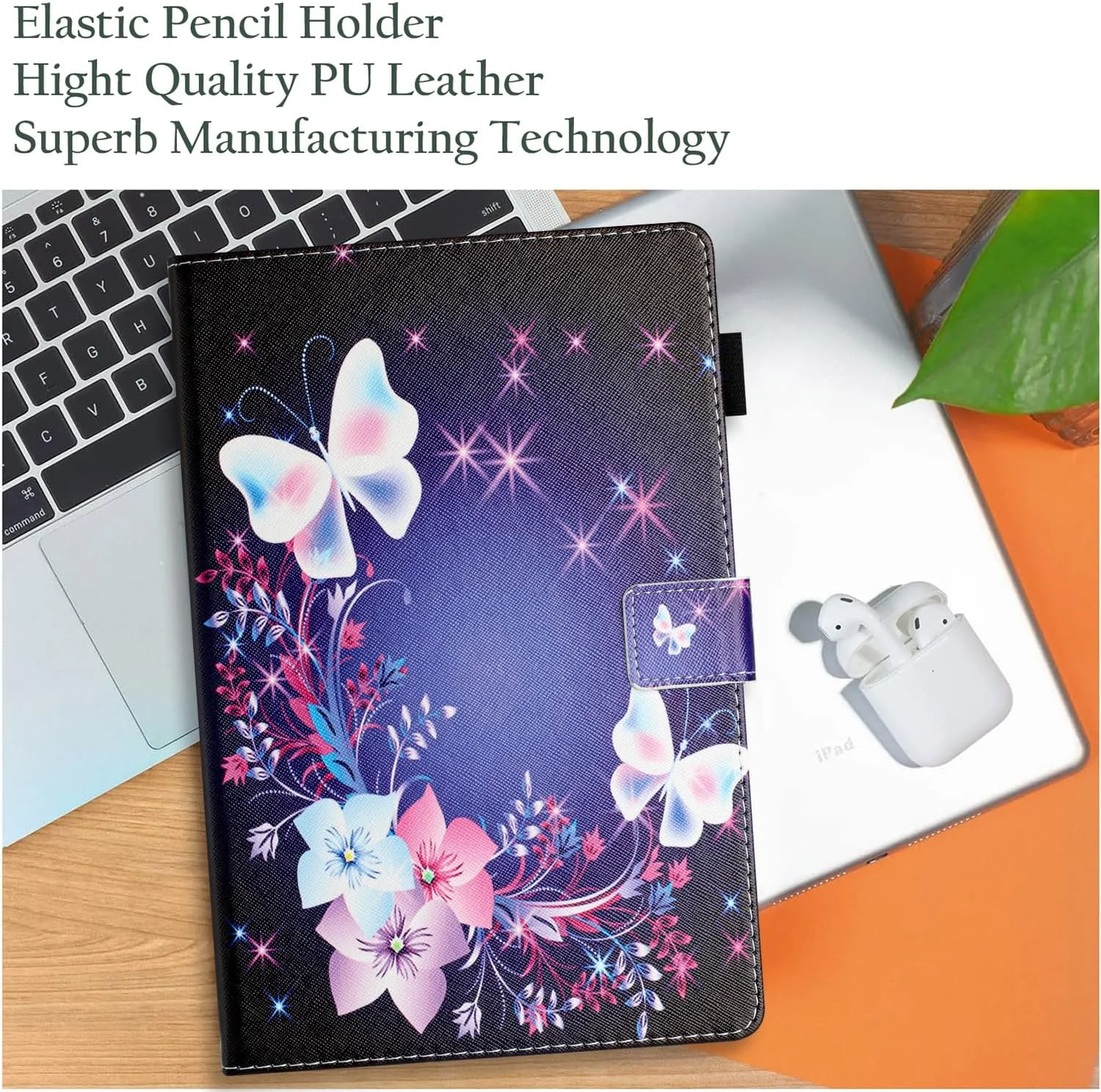 کیف محافظ تبلت سامسونگ گلکسی تب S6 لایت 10.4 اینچ مدل 2024/2022/2020 به همراه جای قلم S Pen (مدل SM-P610/P613/P615/P619)، قابلیت بیدار شدن/به خواب رفتن هوشمند، جلد چرمی PU با پایه چند زاویه ای، طرح پروانه