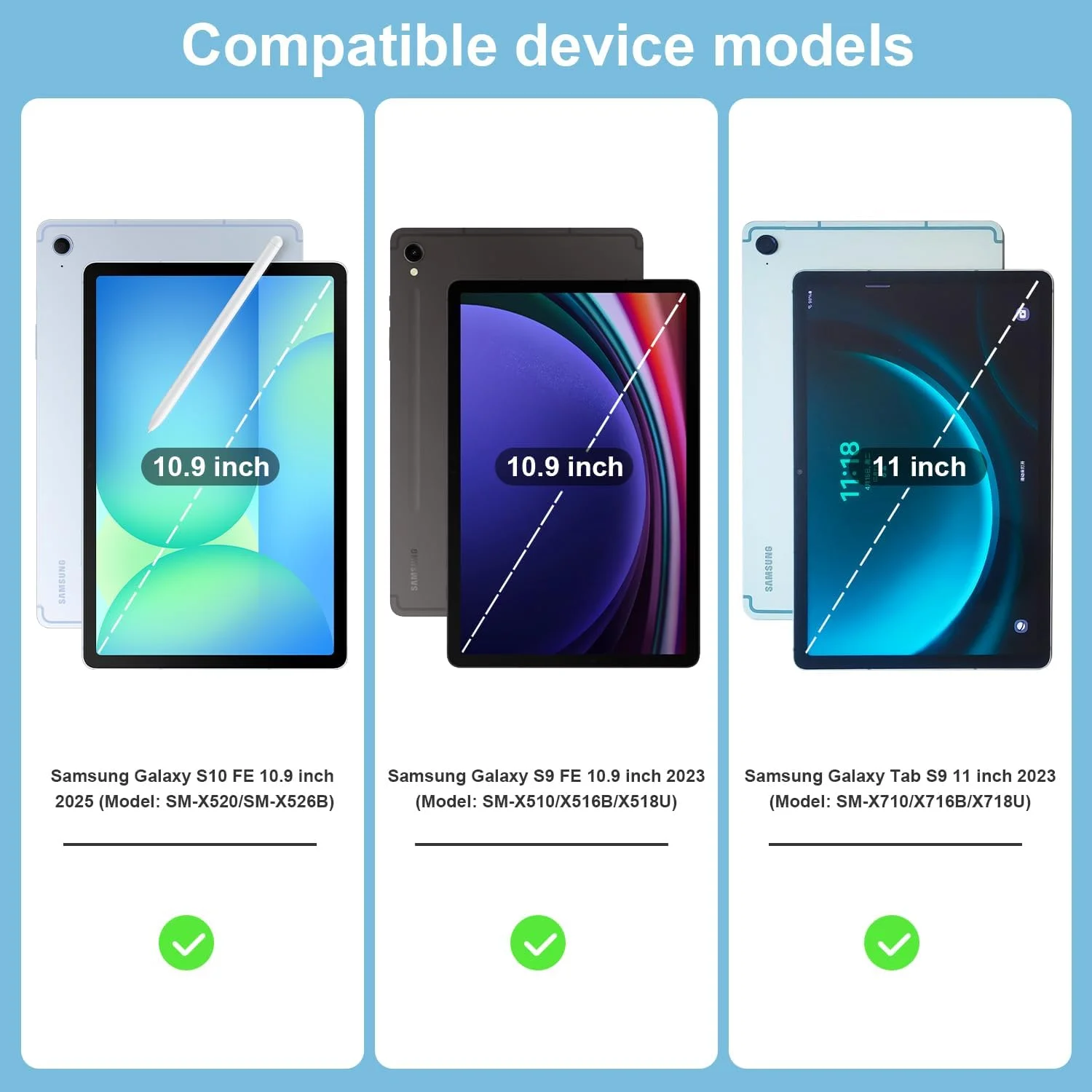 کیف DJ&RPPQ برای تبلت سامسونگ گلکسی تب S10 FE 2025 / S9 FE 10.9 اینچ / S9 11 اینچ 2023، کاور پشتی شفاف تاشو باریک و سبک، کیف سامسونگ گلکسی تب S10 FE/S9 FE/S9 با قابلیت خواب/بیدار شدن خودکار - آبی