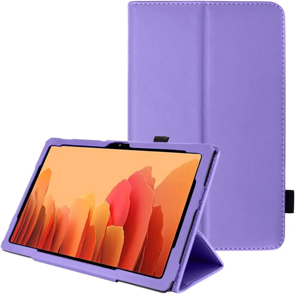 کیف چرمی TECHGEAR سازگار با تبلت سامسونگ گلکسی تب A7 10.4 2020 (SM-T500 / SM-T505) - کیف محافظ باریک و تاشو از جنس چرم PU با پایه و بند دستی، کیف سامسونگ تب A7 [بنفش]