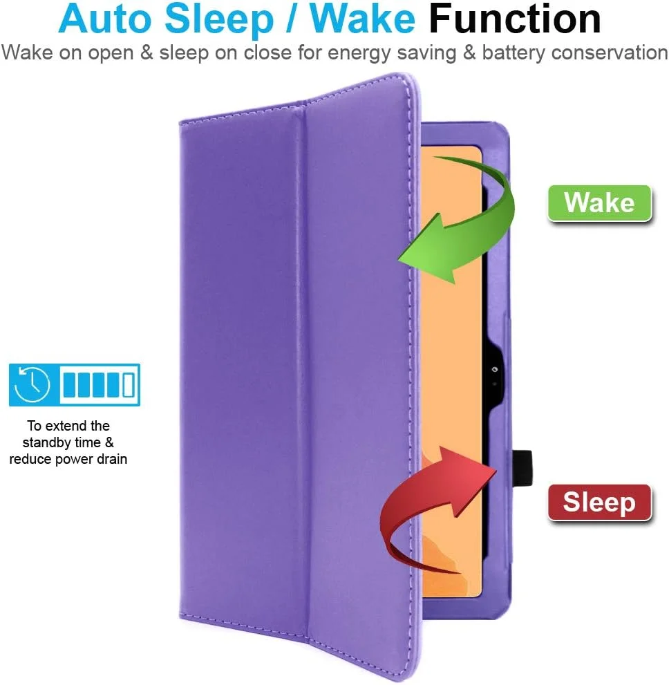 کیف چرمی TECHGEAR سازگار با تبلت سامسونگ گلکسی تب A7 10.4 2020 (SM-T500 / SM-T505) - کیف محافظ باریک و تاشو از جنس چرم PU با پایه و بند دستی، کیف سامسونگ تب A7 [بنفش]