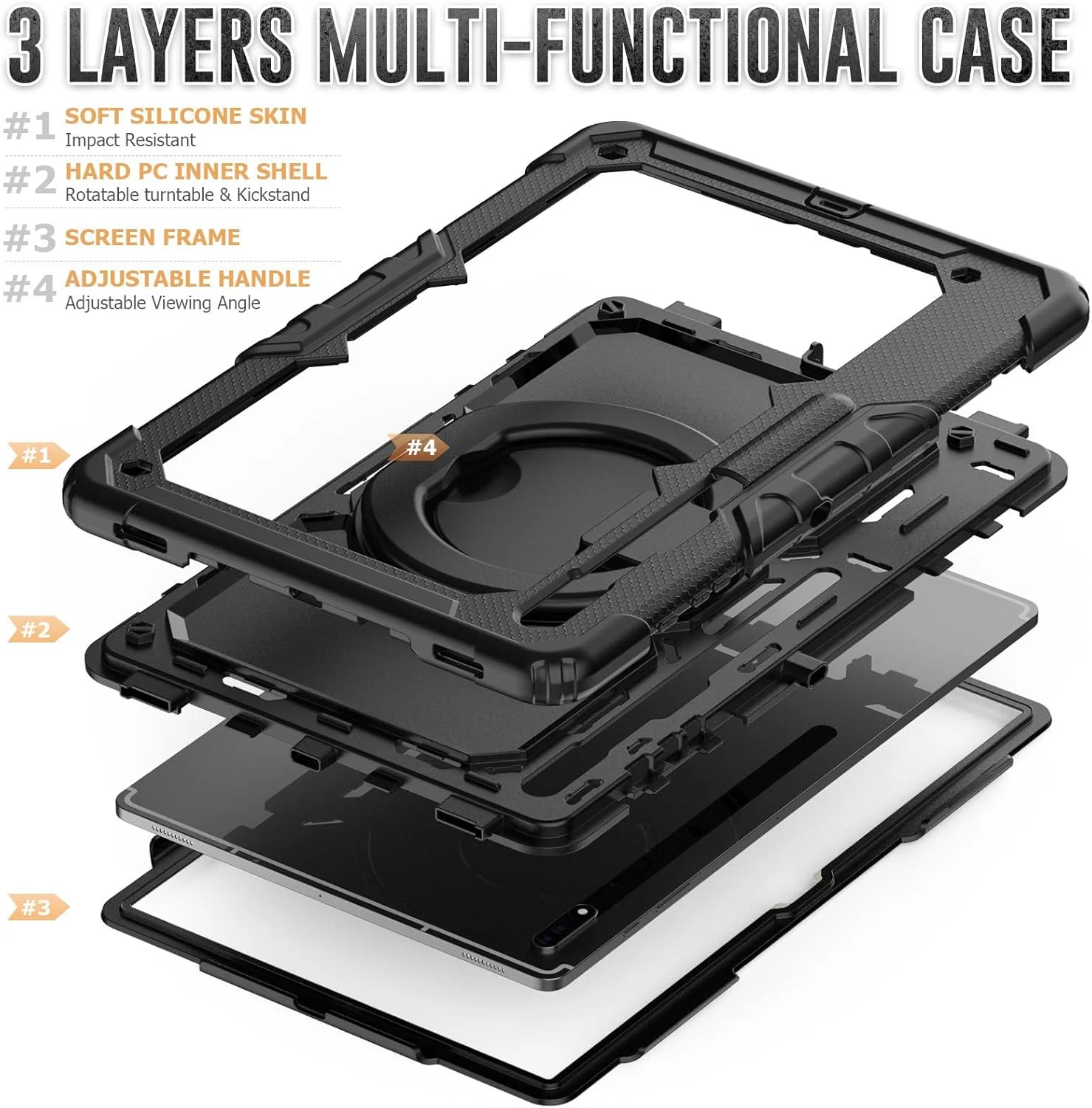 کاور کودکانه Gruattreay سازگار با تبلت سامسونگ گلکسی تب S9 پلاس 12.4 اینچ 2023، کاور ضد ضربه با دسته و پایه چرخان 360 درجه برای گلکسی تب S9 پلاس (آبی روشن)