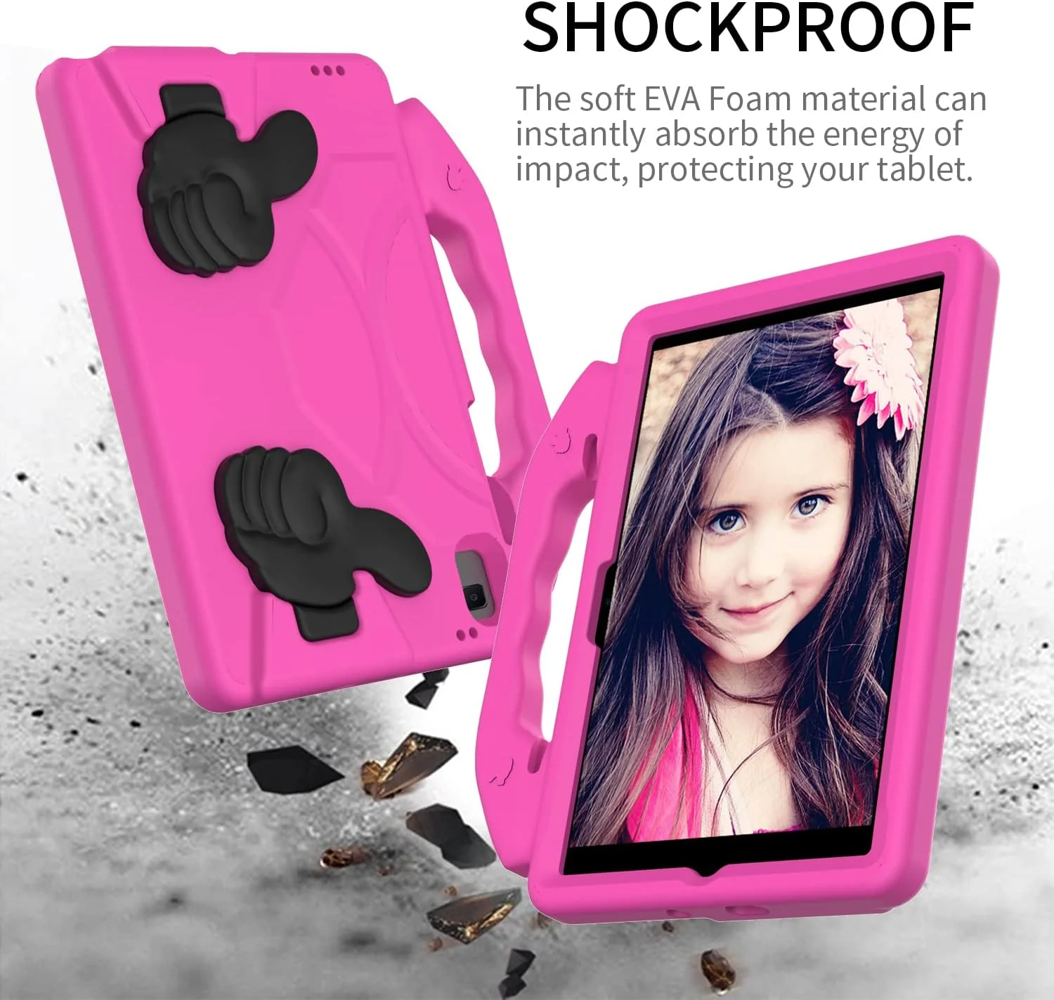 کیف کودکانه Chstls مناسب برای تبلت سامسونگ گلکسی تب S6 لایت 10.4 اینچ 2024 2022 2020، کاور سبک وزن EVA بادوام و ضد ضربه با دسته و پایه تاشو و جای مدادی - رز قرمز