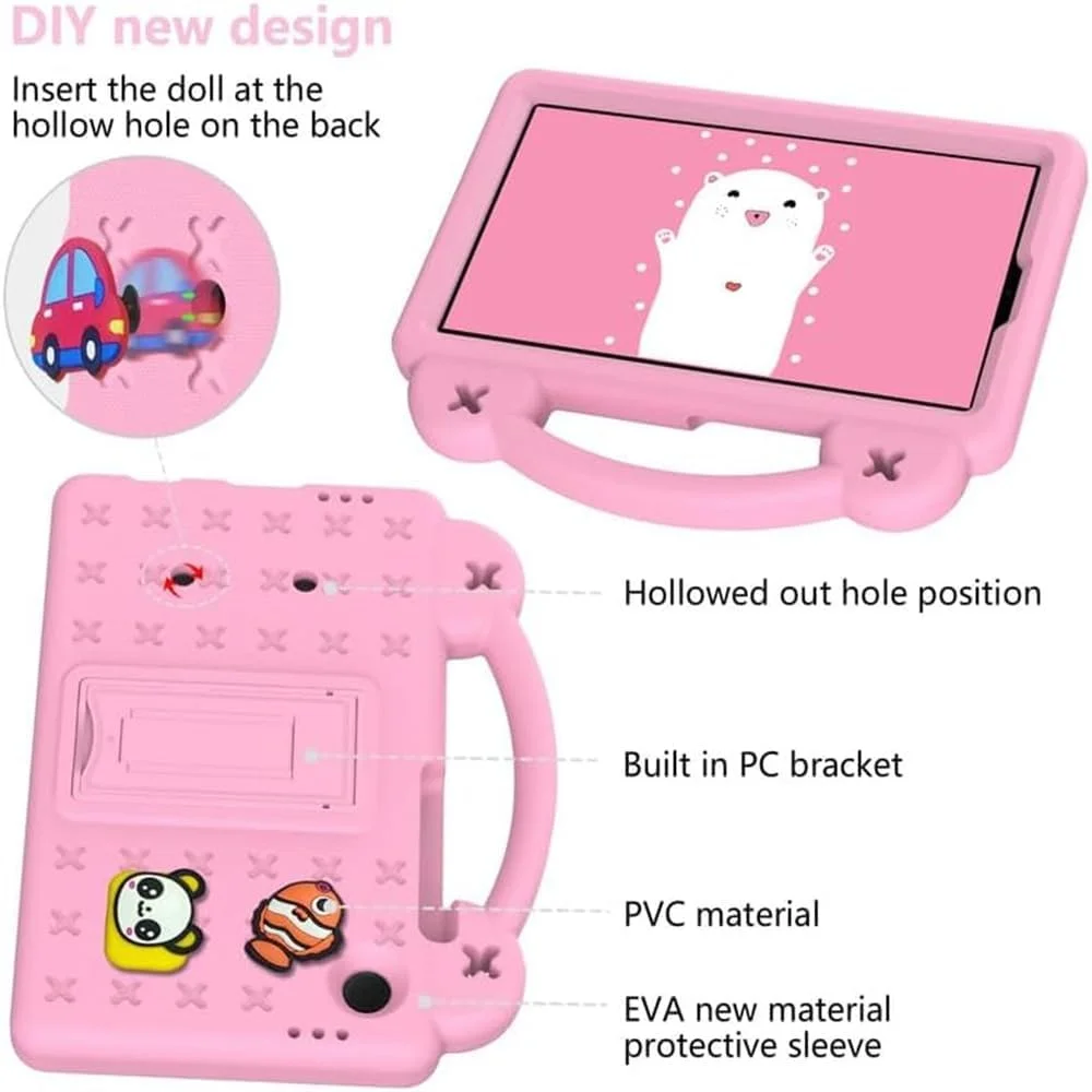 کیف تبلت کودکانه Joyzzz، سازگار با گلکسی تب A9 8.7 اینچی، طراحی زیبا و سرگرم‌کننده، دسته با استند، پوشش محافظ سبک وزن EVA (صورتی)